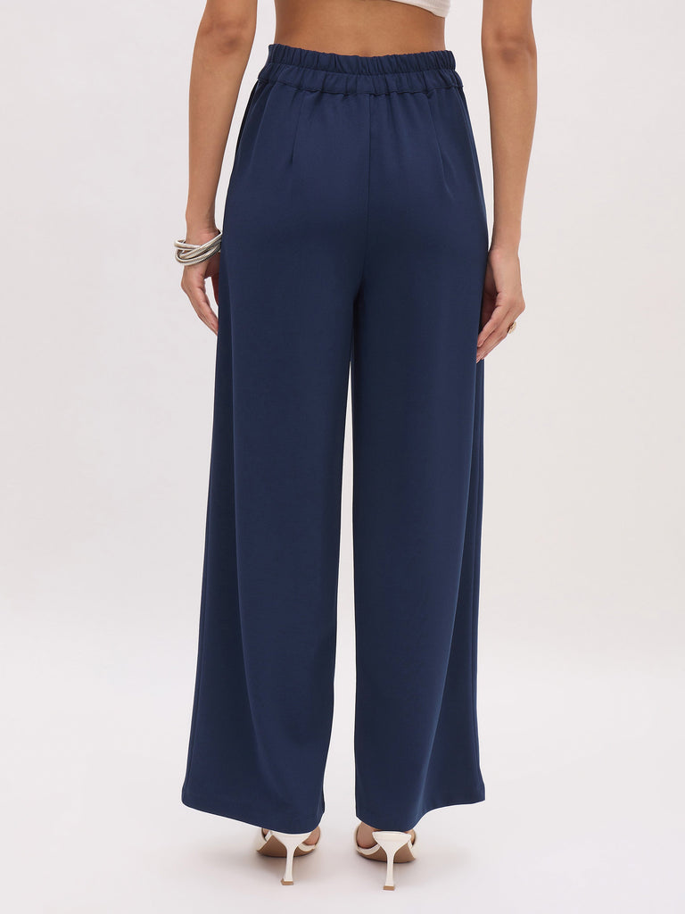 Women's Blue Cross Pocket Front Dart Straight Pants