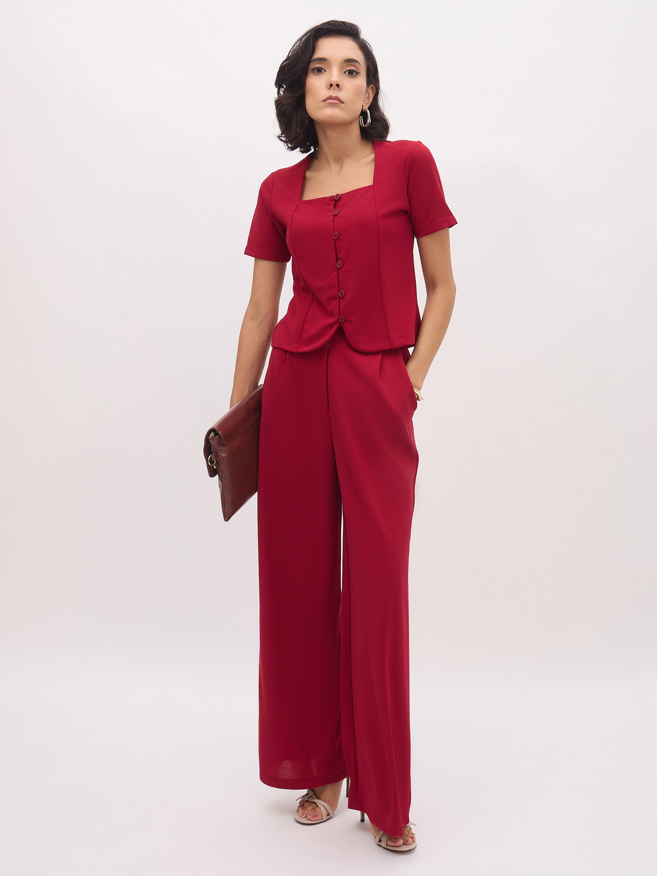 Women's Maroon Cross Pocket Pants
