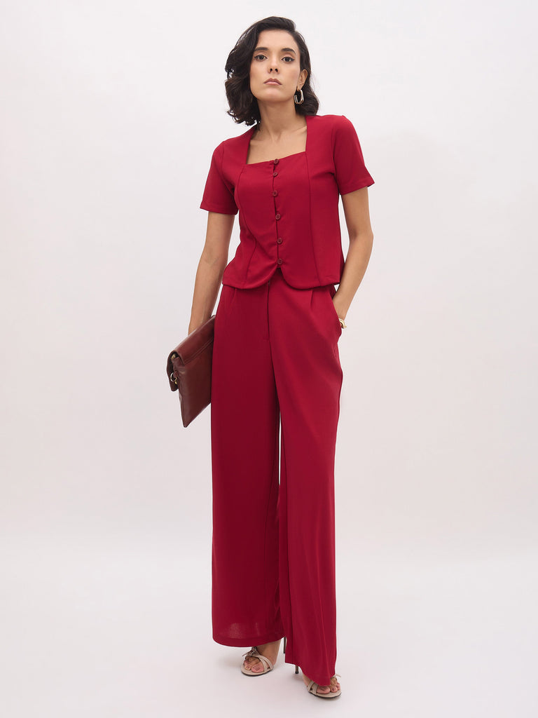 Women's Maroon Cross Pocket Pants