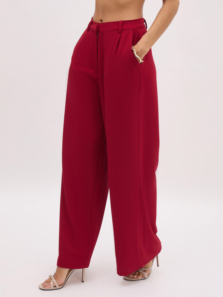 Women's Maroon Cross Pocket Pants