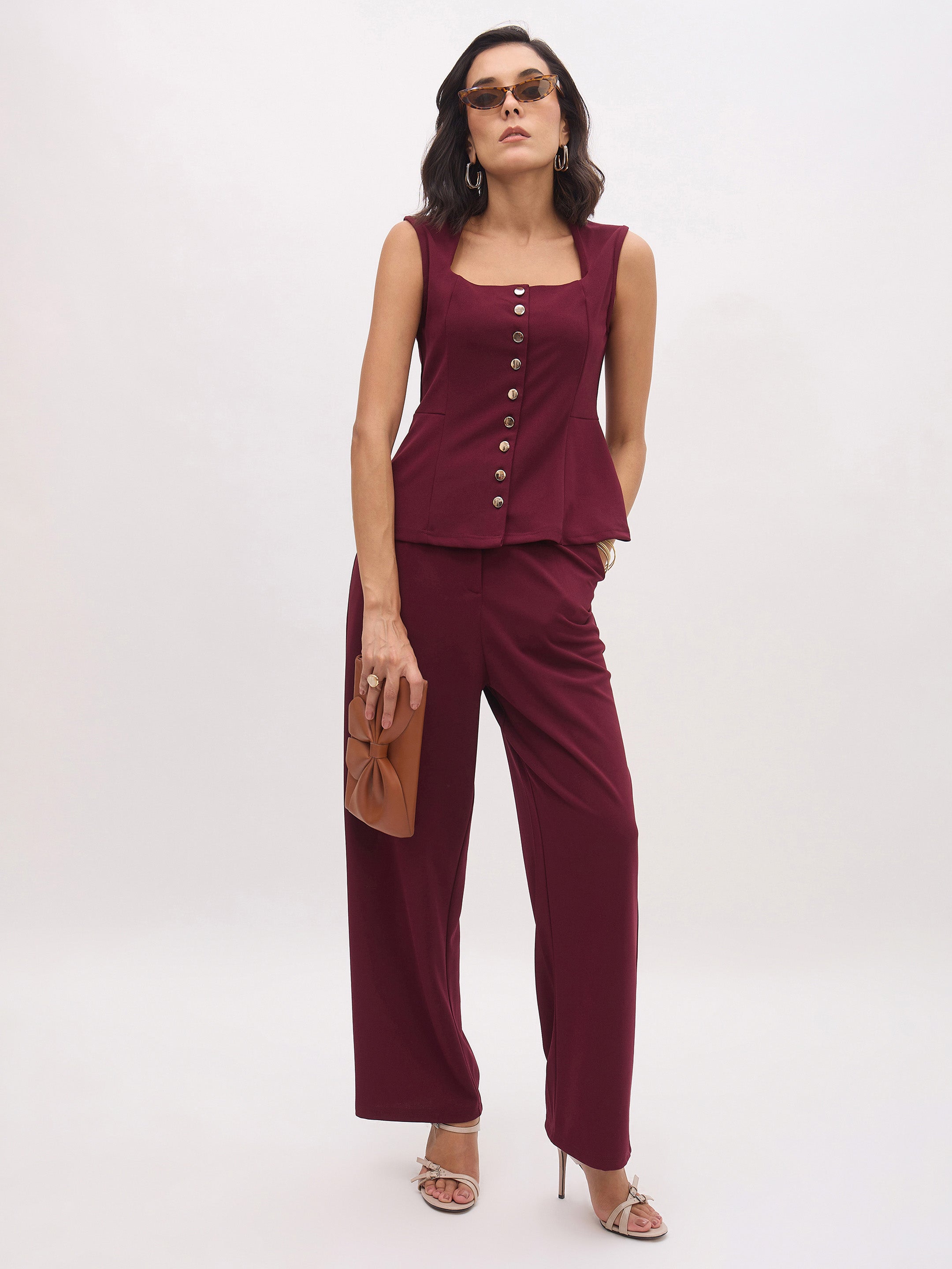 Women's Burgundy Cross Pocket Pants