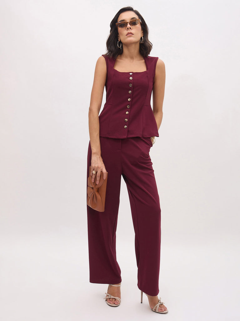 Women's Burgundy Cross Pocket Pants