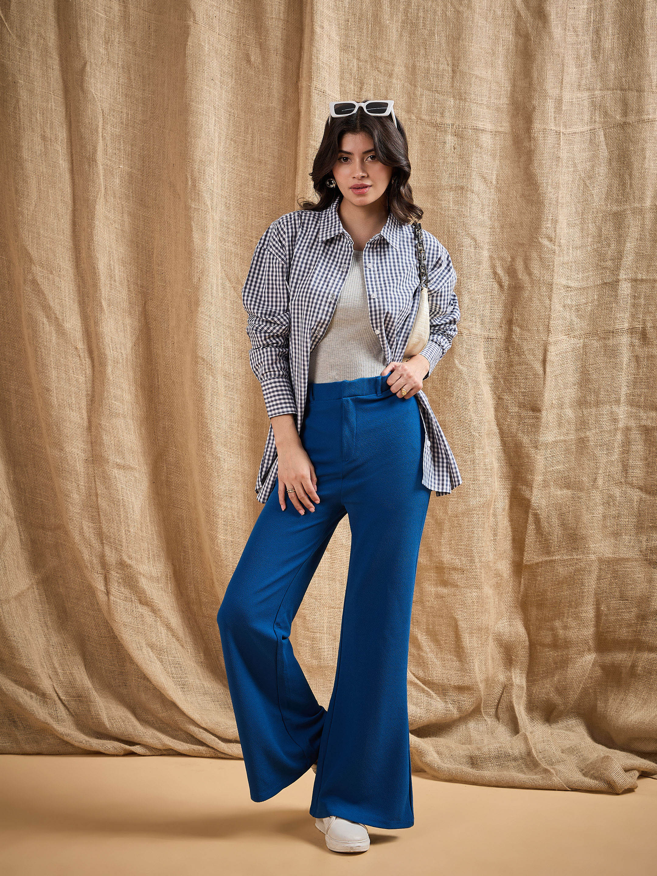 Women's Blue Solid Pant - Sassafras