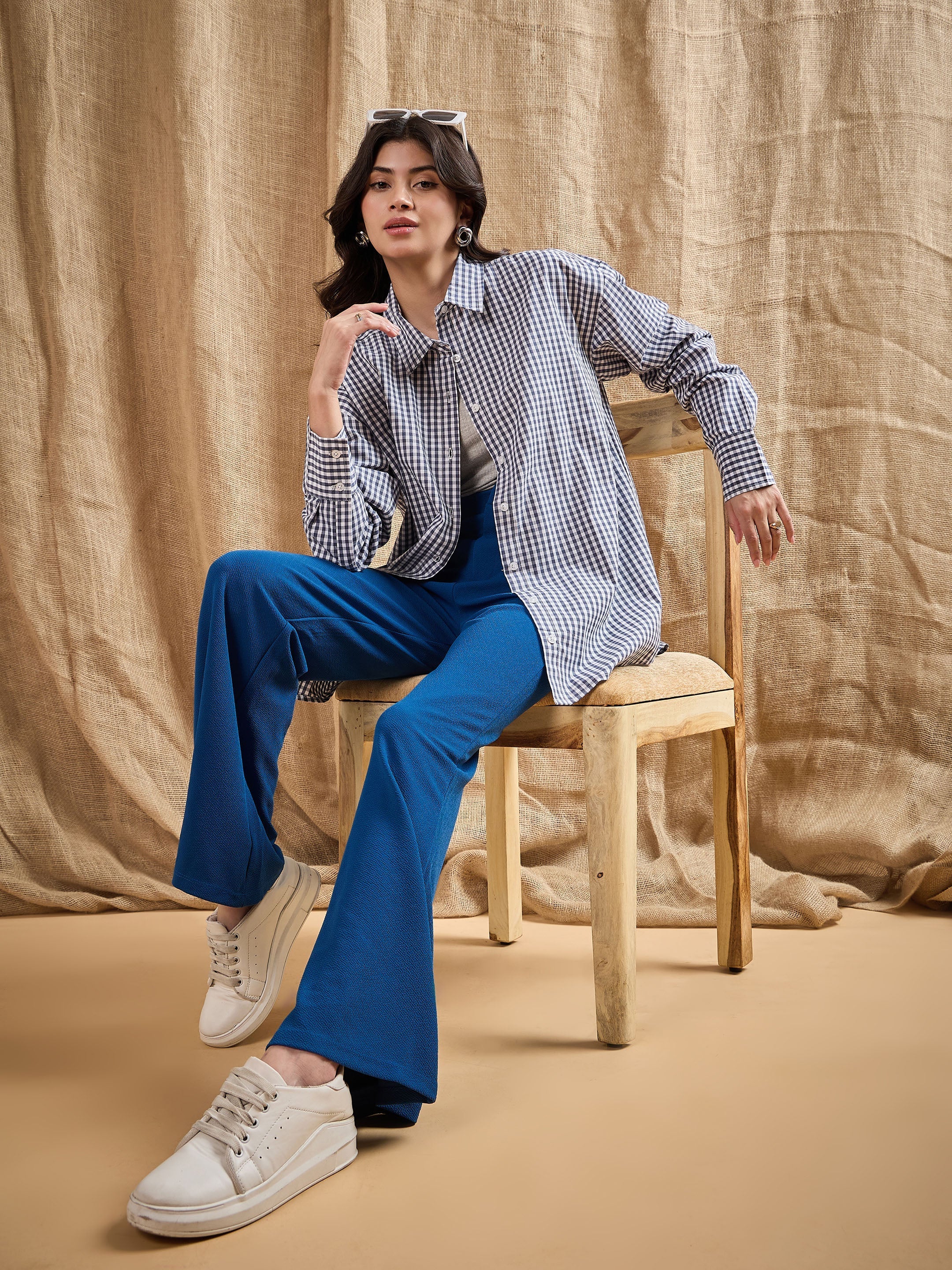 Women's Blue Solid Pant - Sassafras