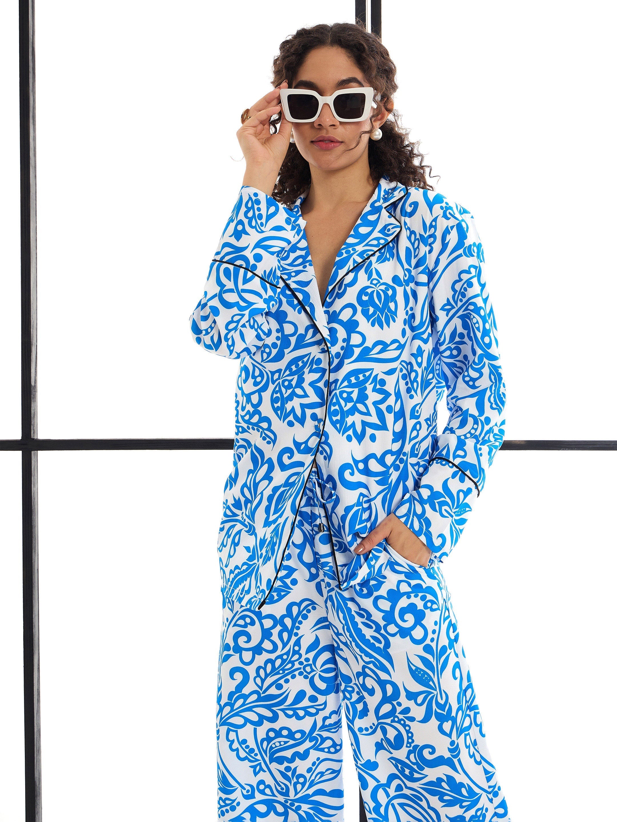 Women's Blue Floral Co-Ord Set - Sassafras