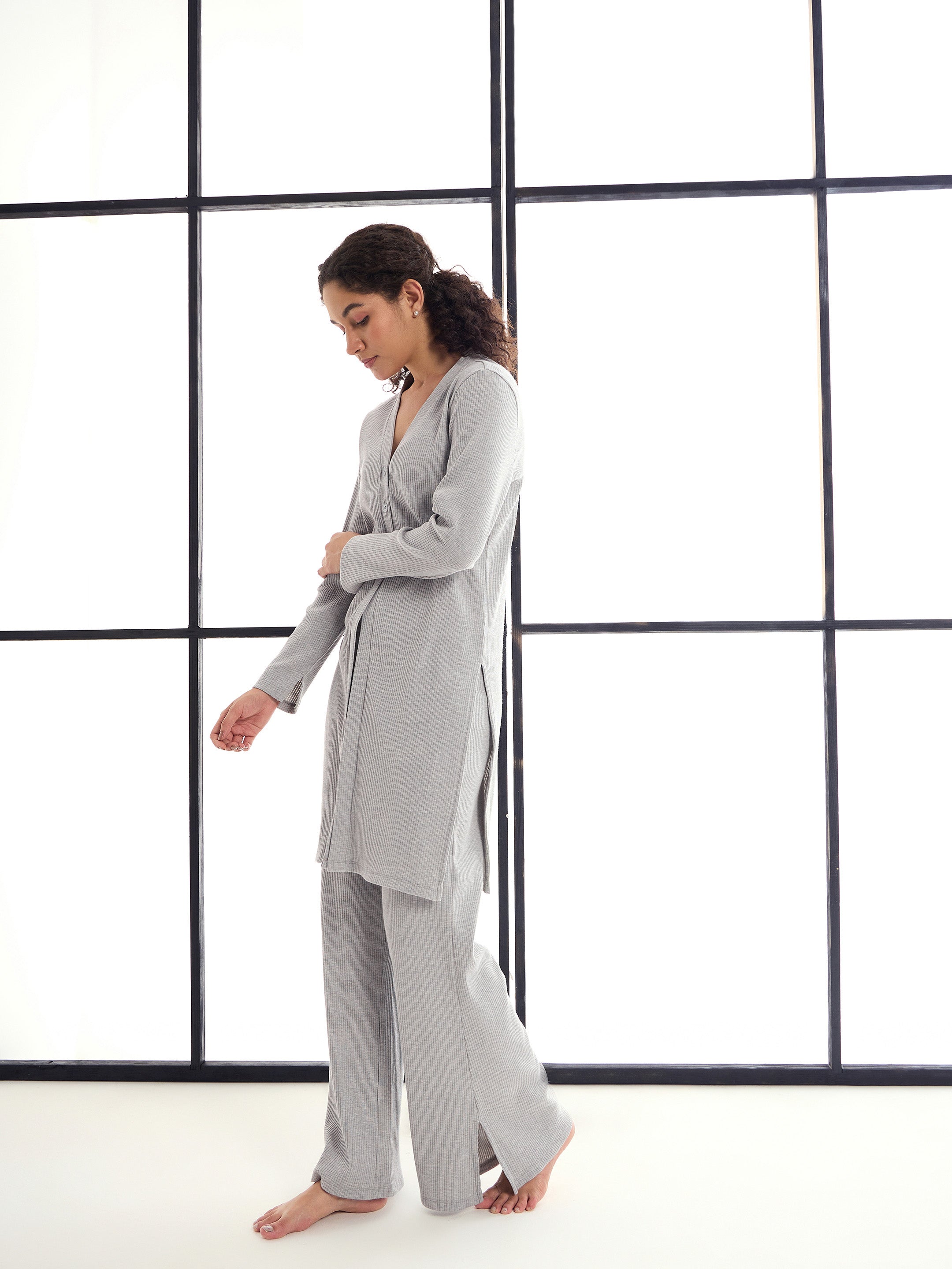 Women's Grey Solid Night Suit - Sassafras