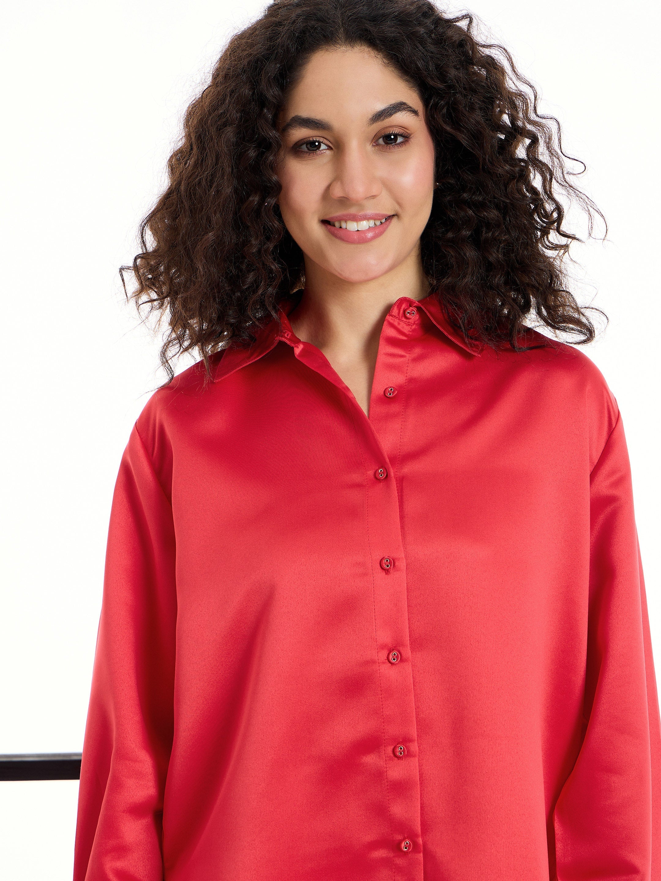 Women's Red Solid Night Suit - Sassafras