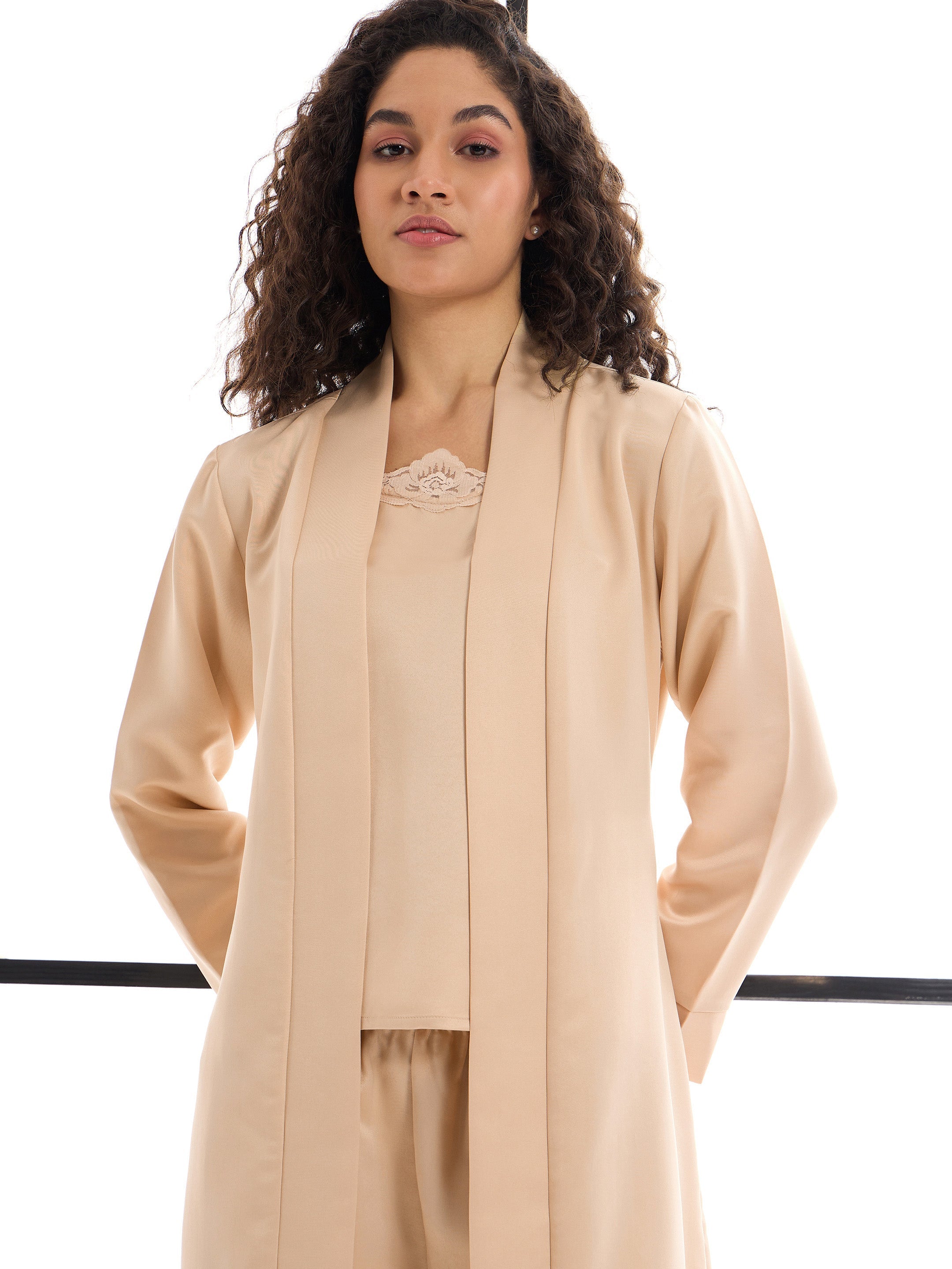 Women's Beige Solid Night Suit - Sassafras