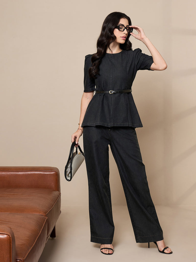 Women's Black Solid Co-Ord Set