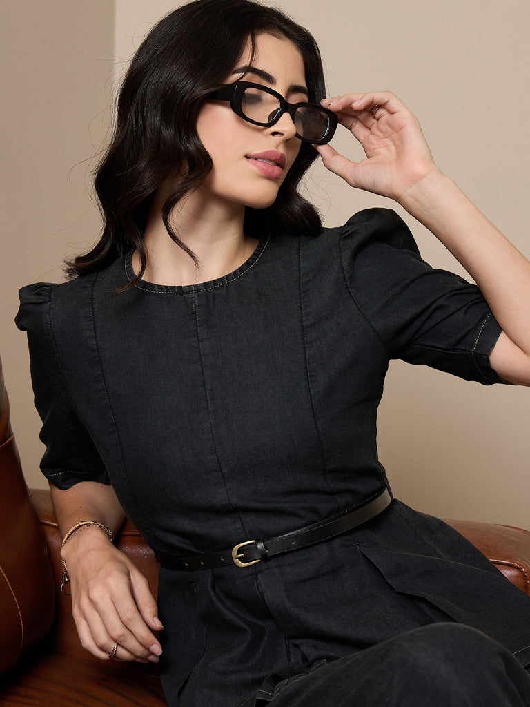 Women's Black Solid Co-Ord Set