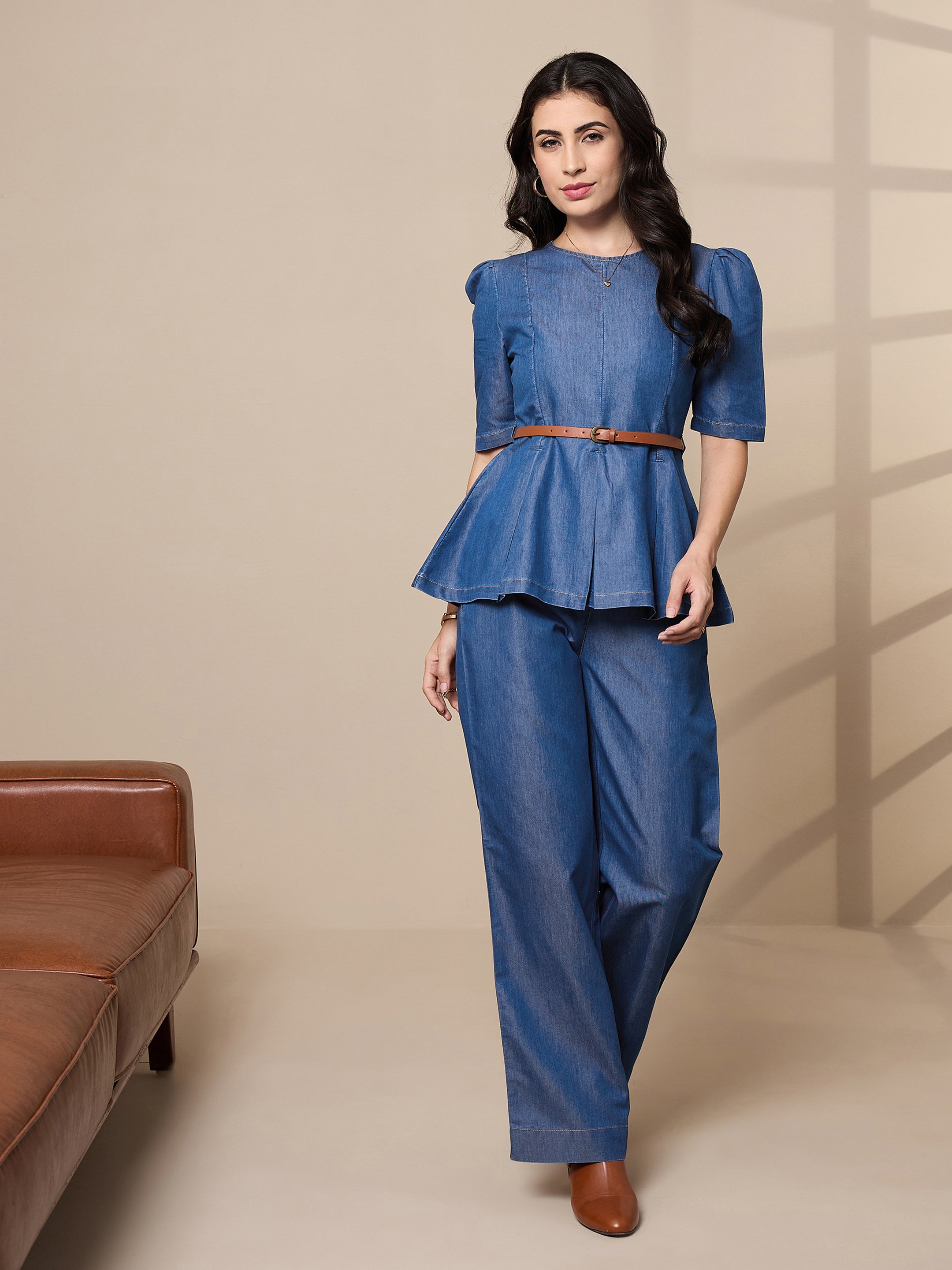 Women's Blue Solid Co-Ord Set - Sassafras