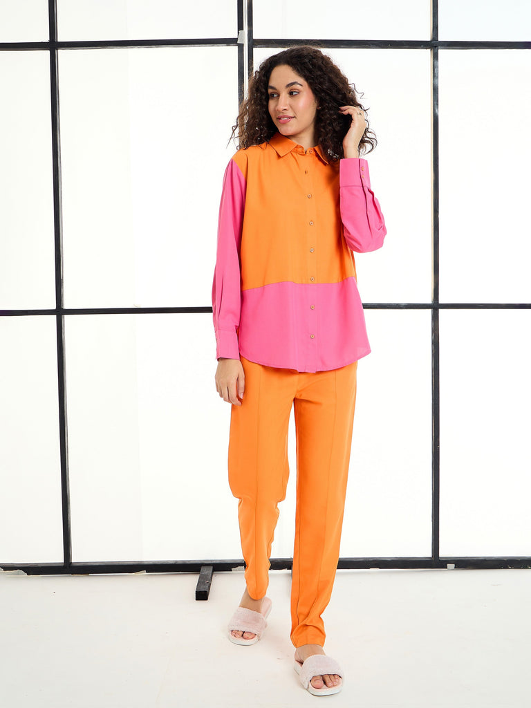 Women's Orange Solid Co-Ord Set