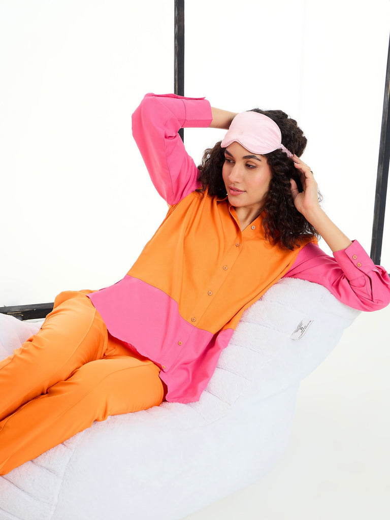 Women's Orange Solid Co-Ord Set