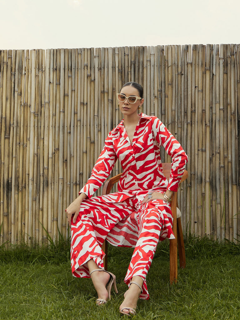 Women's Red Printed Co-Ord Set