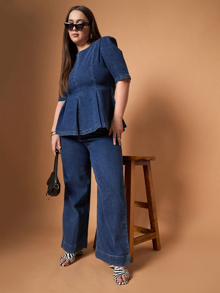 Women's Navy Blue Denim Co-Ord Set