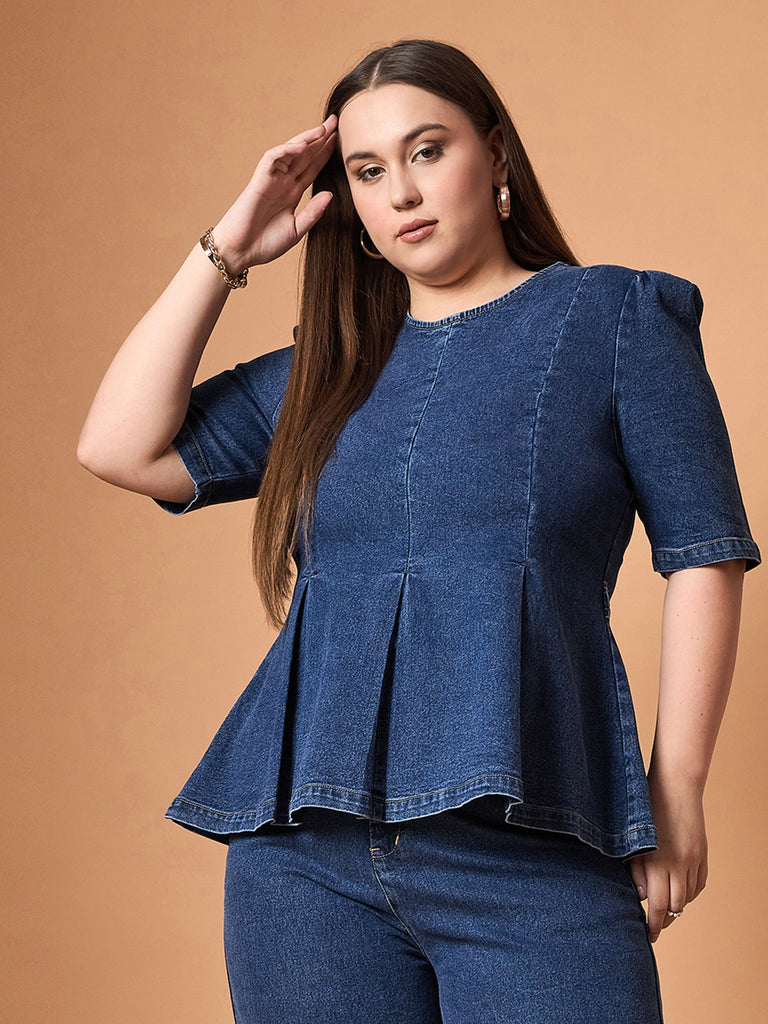 Women's Navy Blue Denim Co-Ord Set