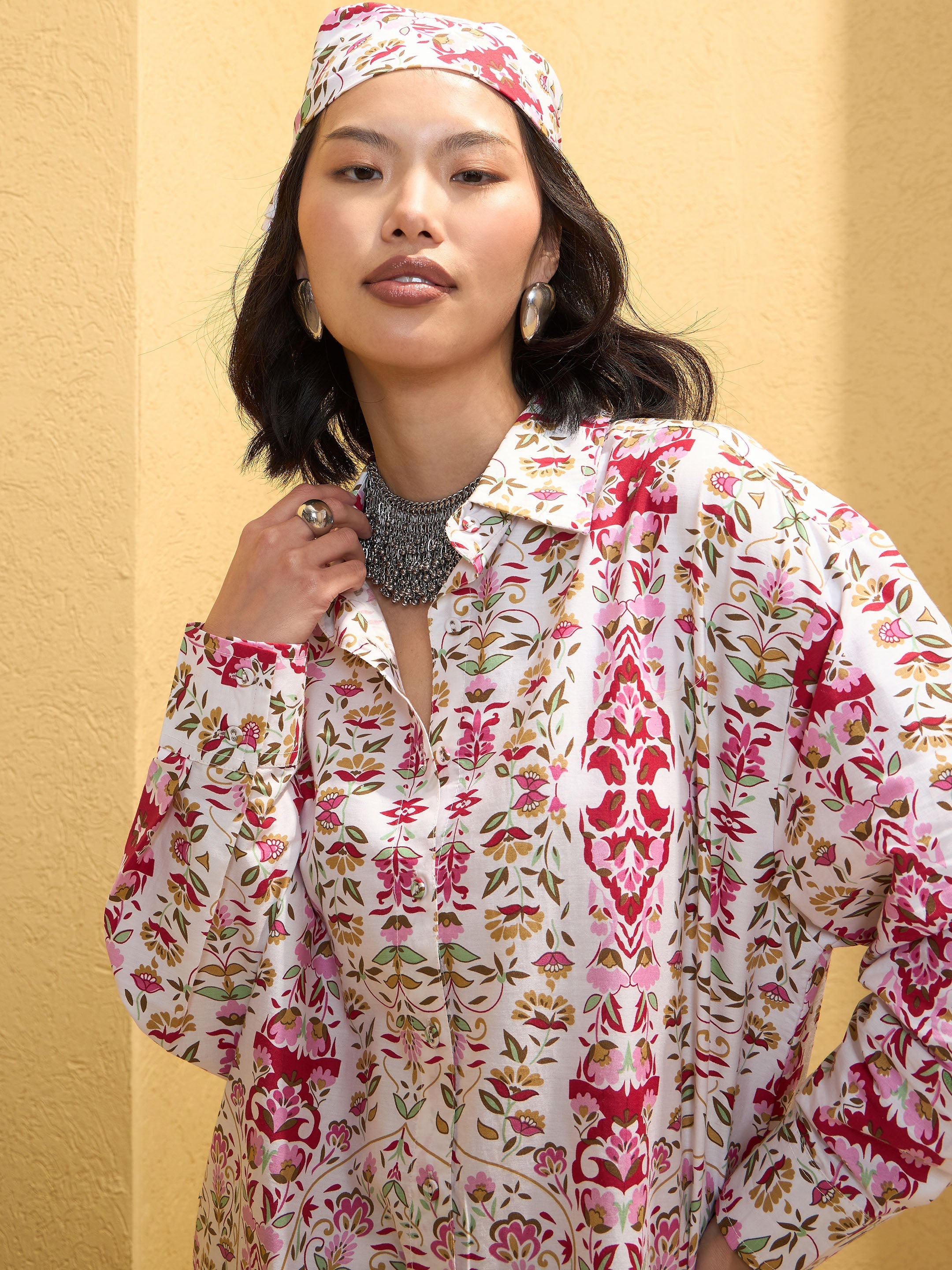 Women's Pink & White Floral Shirt With Pants-SASSAFRAS