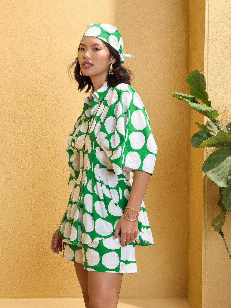 Women's Green Polka Dot Shirt with Shor