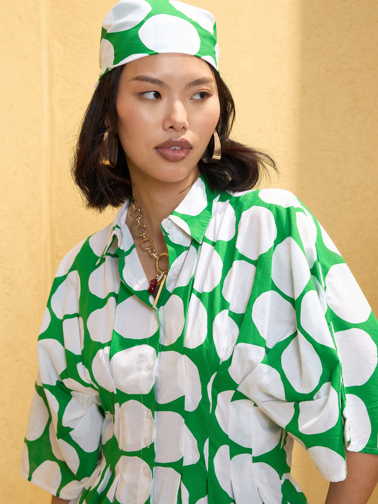 Women's Green Polka Dot Shirt with Shor