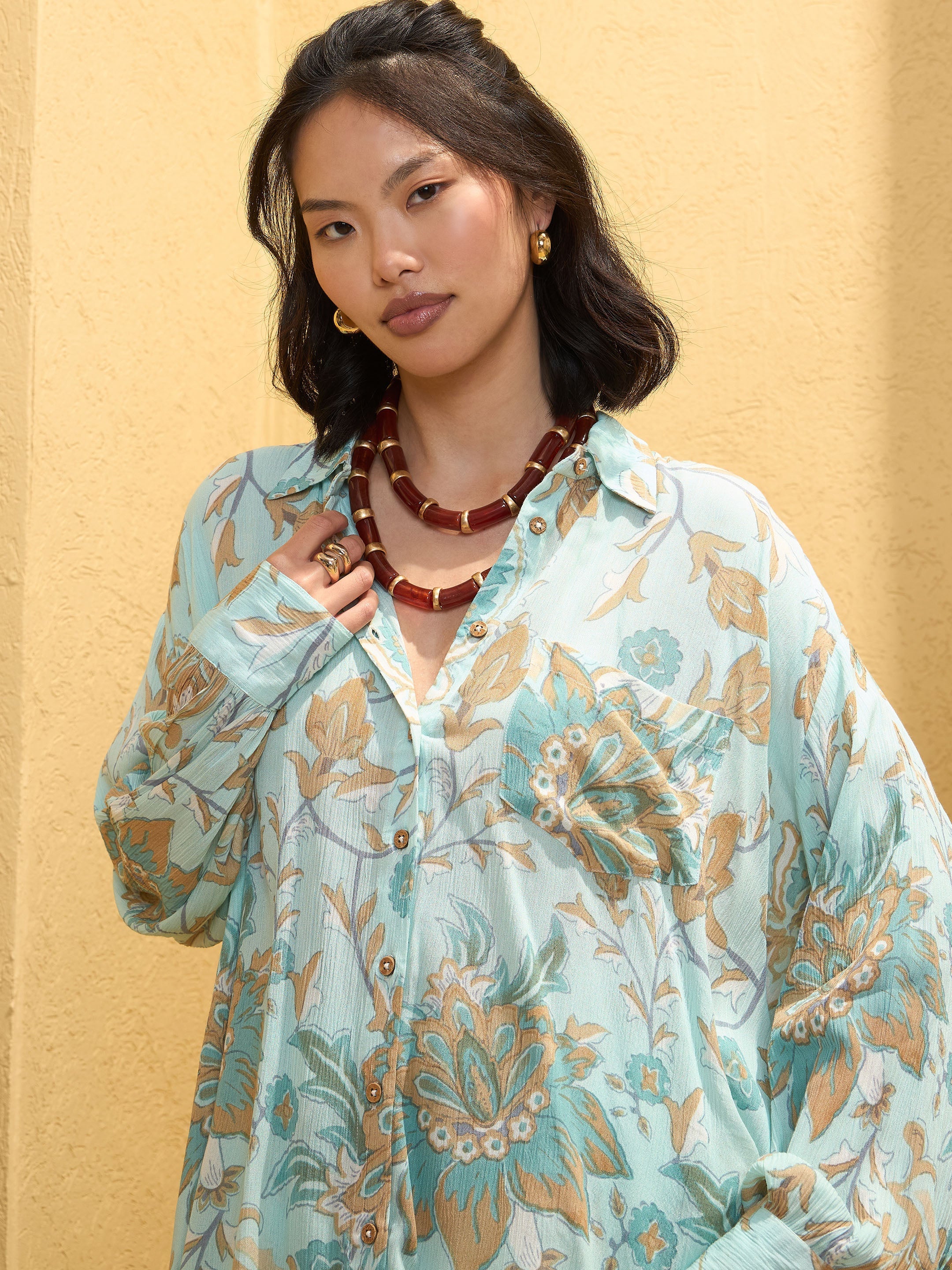 Women's Turquoise Blue Floral Shirt With Pants-SASSAFRAS