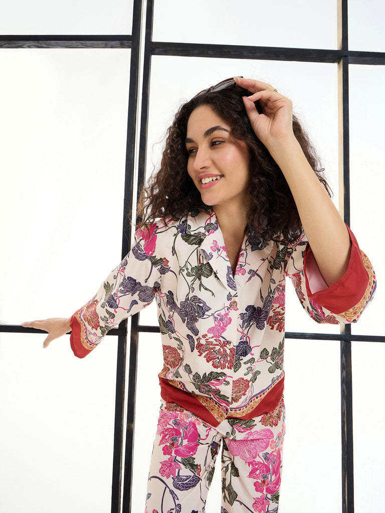 Women's White Floral Co-Ord Set