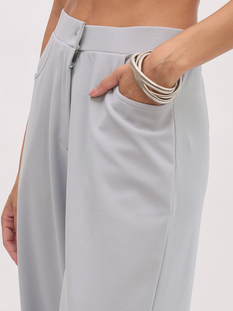 Women's Grey Sleeveless Button Top With Straight Pants