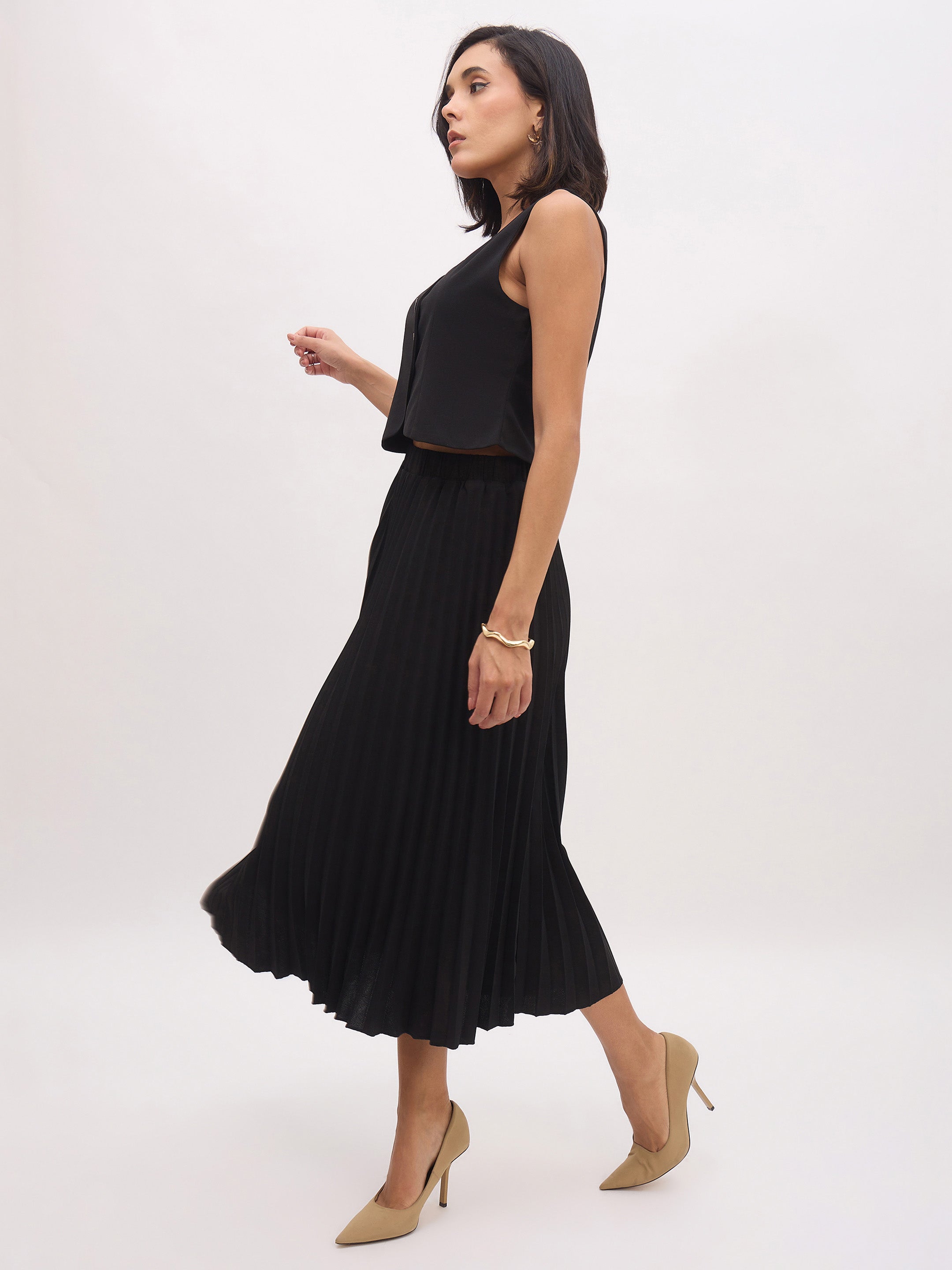 pleated skirt midi waistcoat dress Reiss Acler Dark Olive Green Waistcoat Bodice Pleated Dress in Dark Olive Green