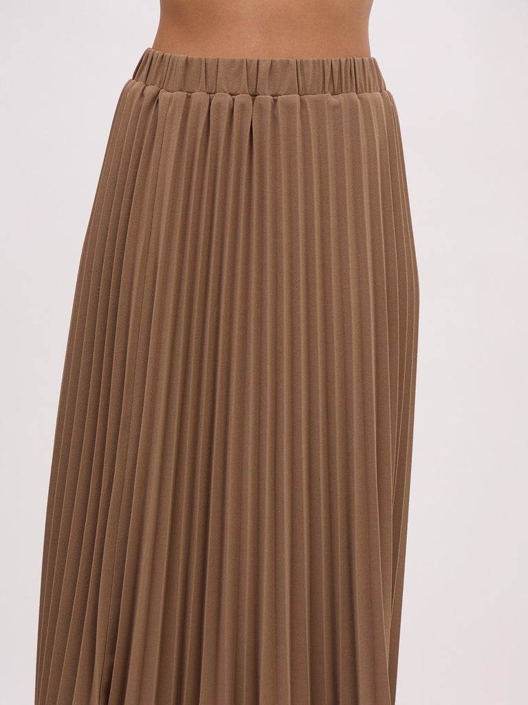Women's Dark Beige Sleeveless Waistcoat With Midi Skirt