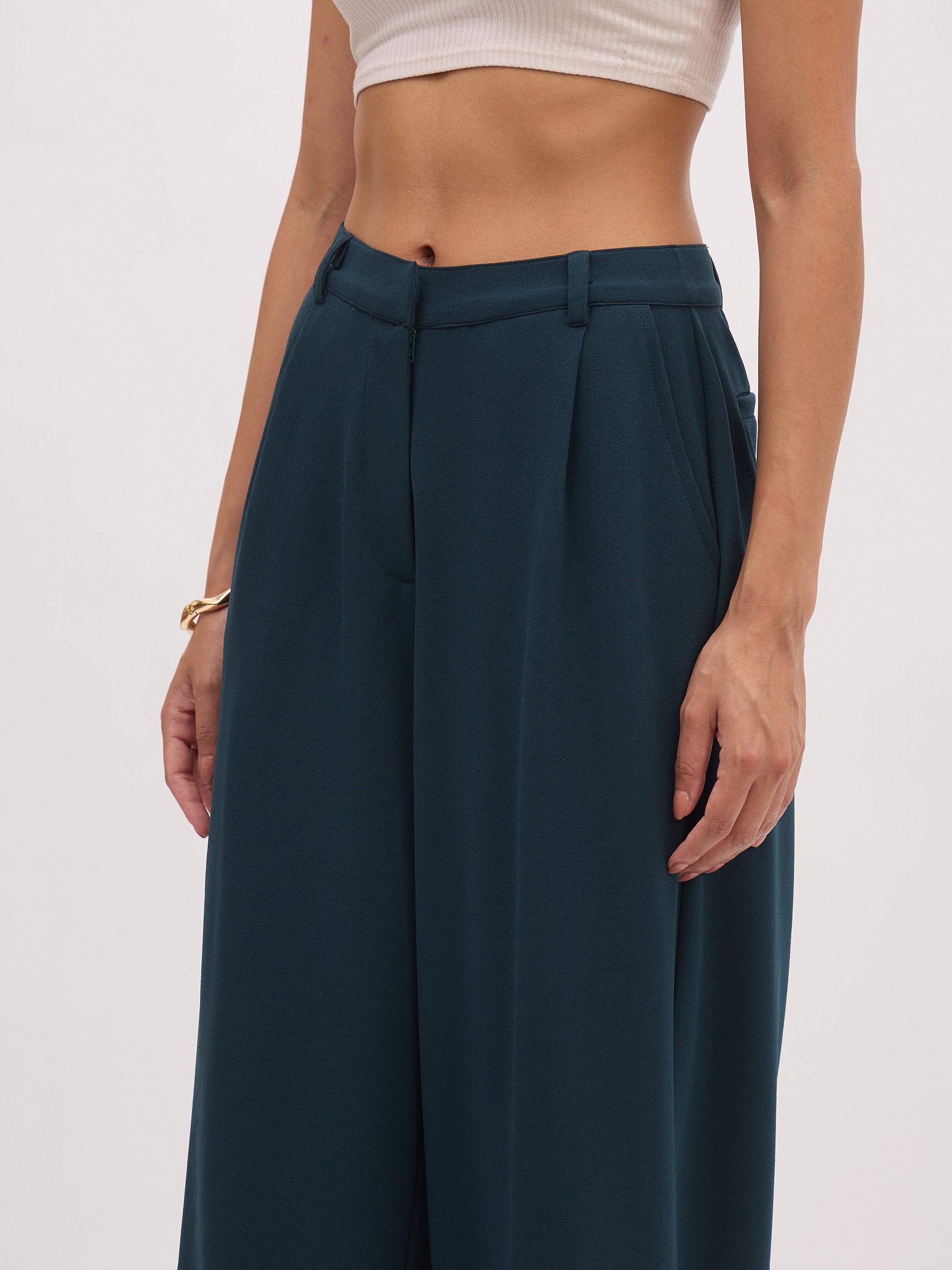 Women's Emerald Green Button Top With Cross Pocket Pants