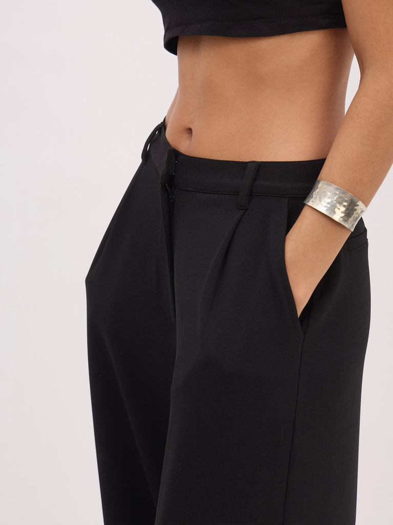 Women's Black Button Top With Cross Pocket Pants