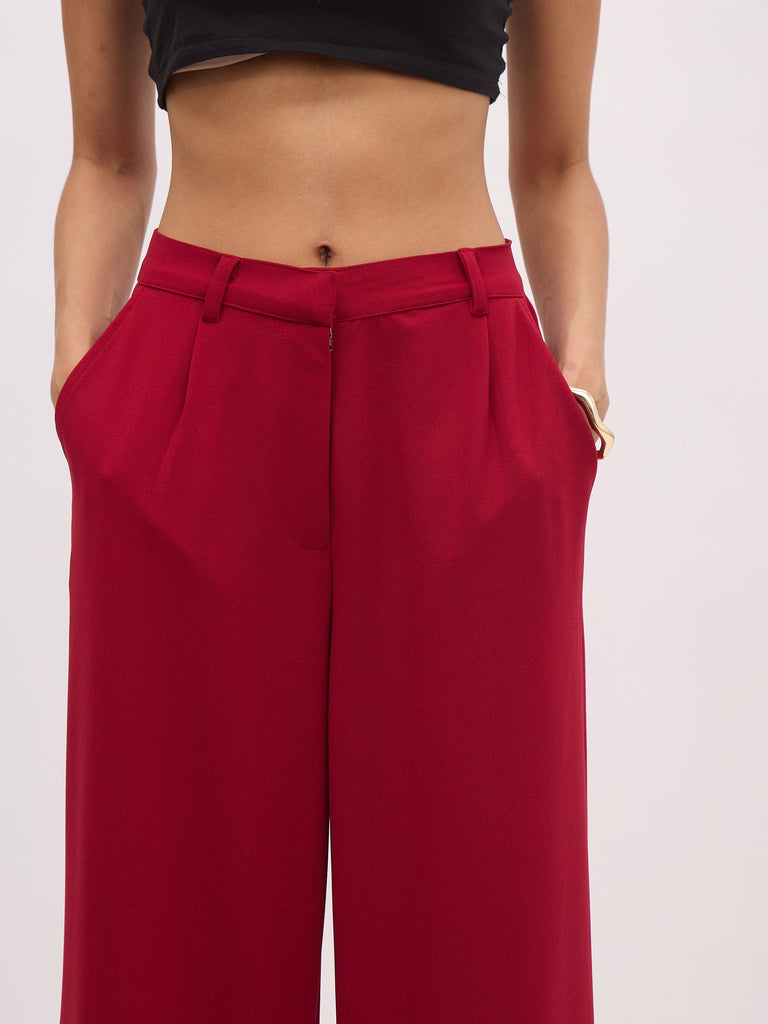Women's Maroon Button Top With Cross Pocket Pants