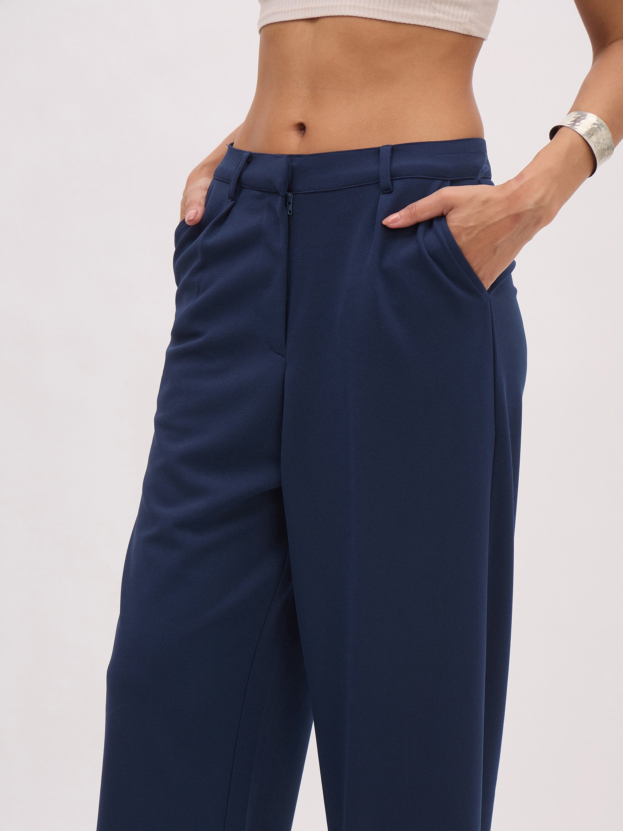 Women's Blue Rhombus Neck Top With Cross Pocket Pants