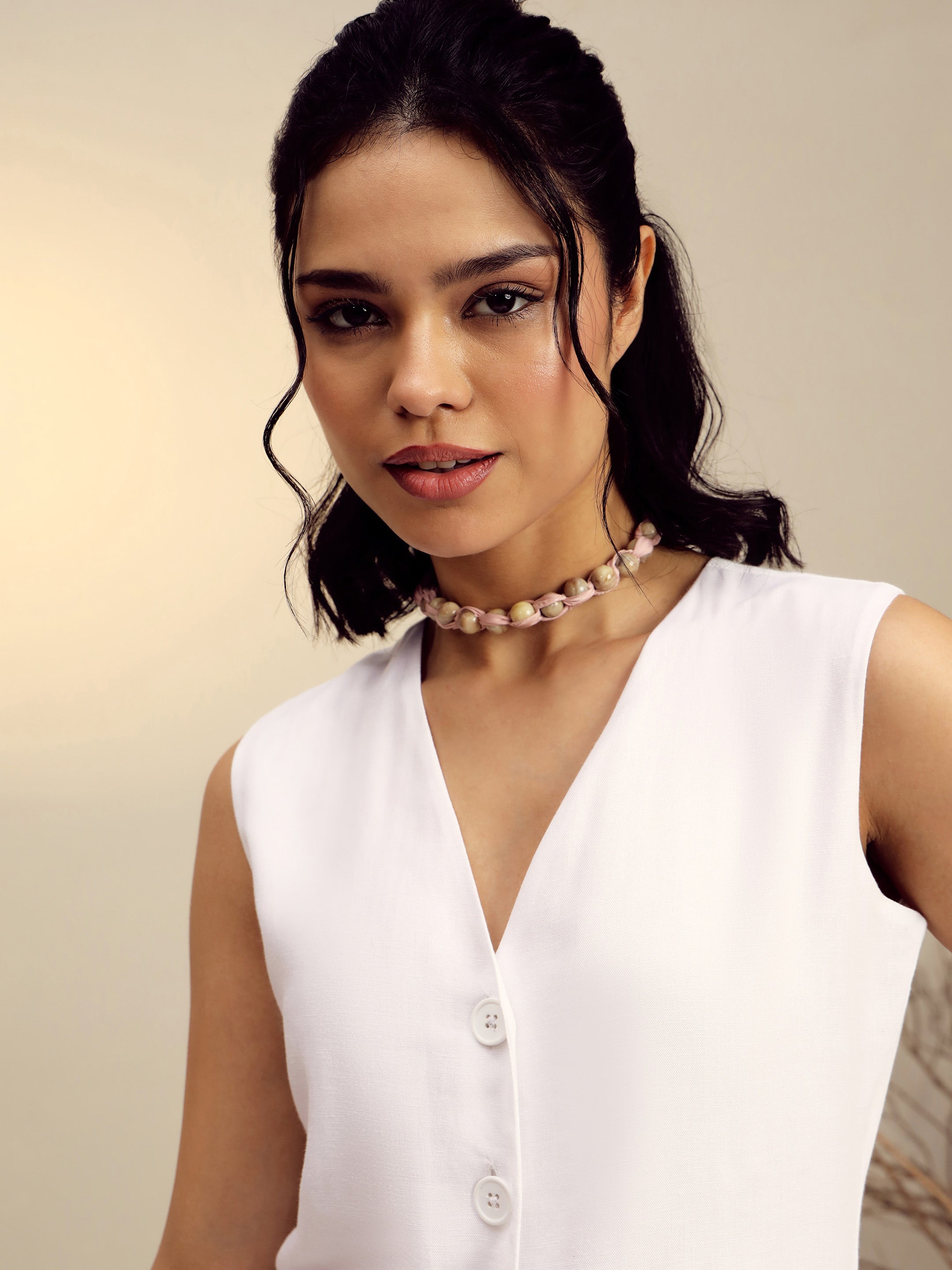 Women's White Vest Top With Straight Pants