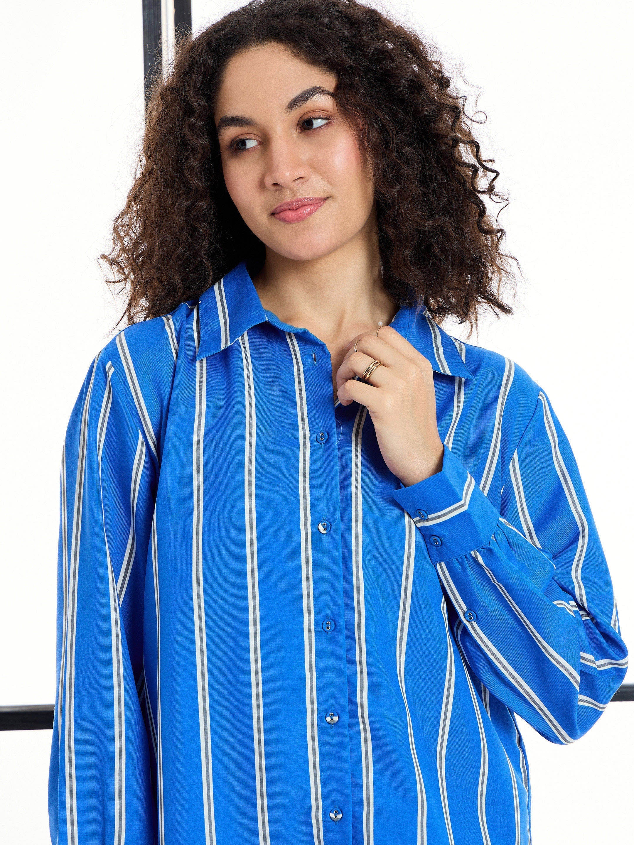 Women's Blue Striped Night Suit - Sassafras