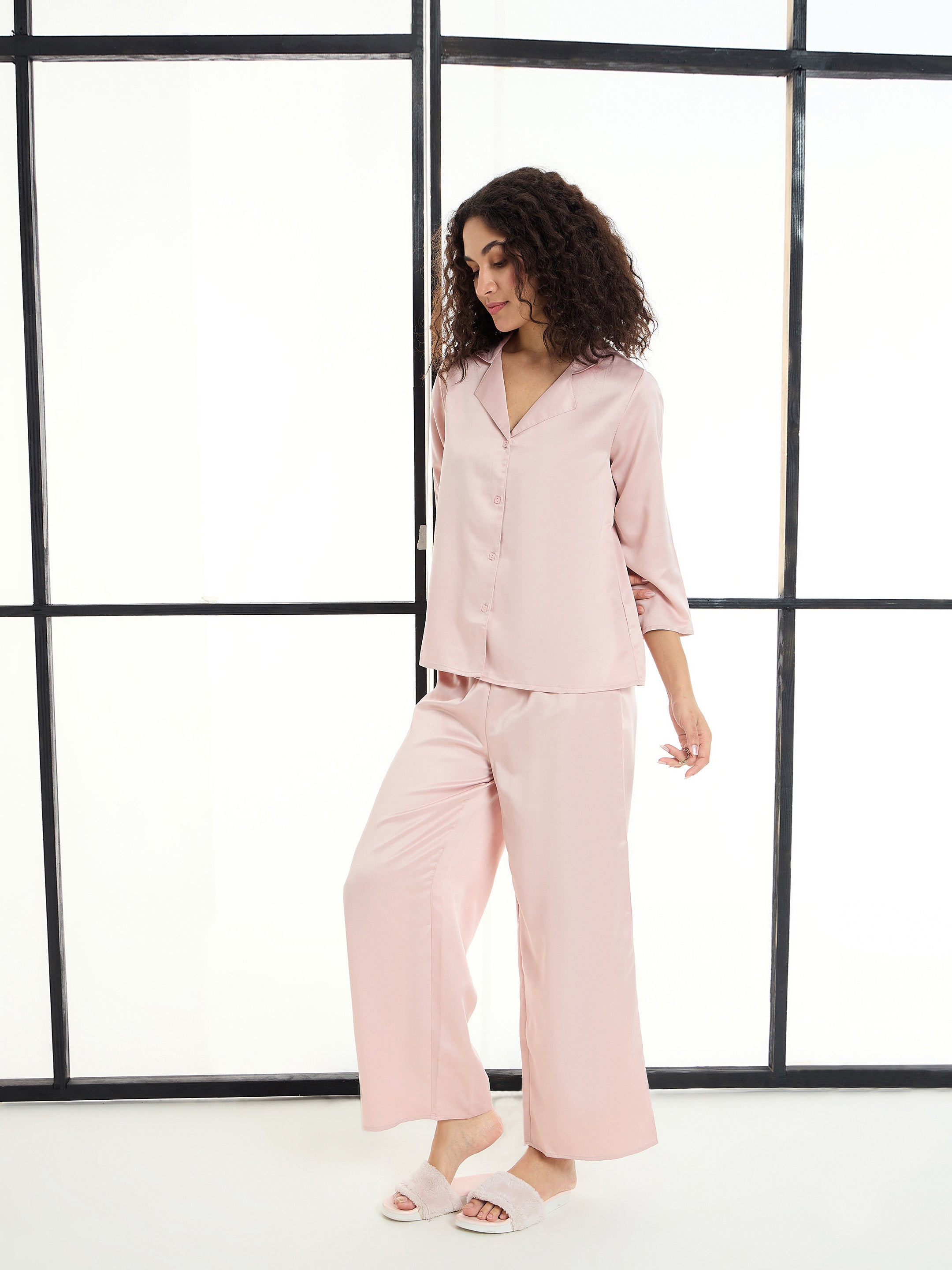 Women's Pink Solid Night Suit - Sassafras