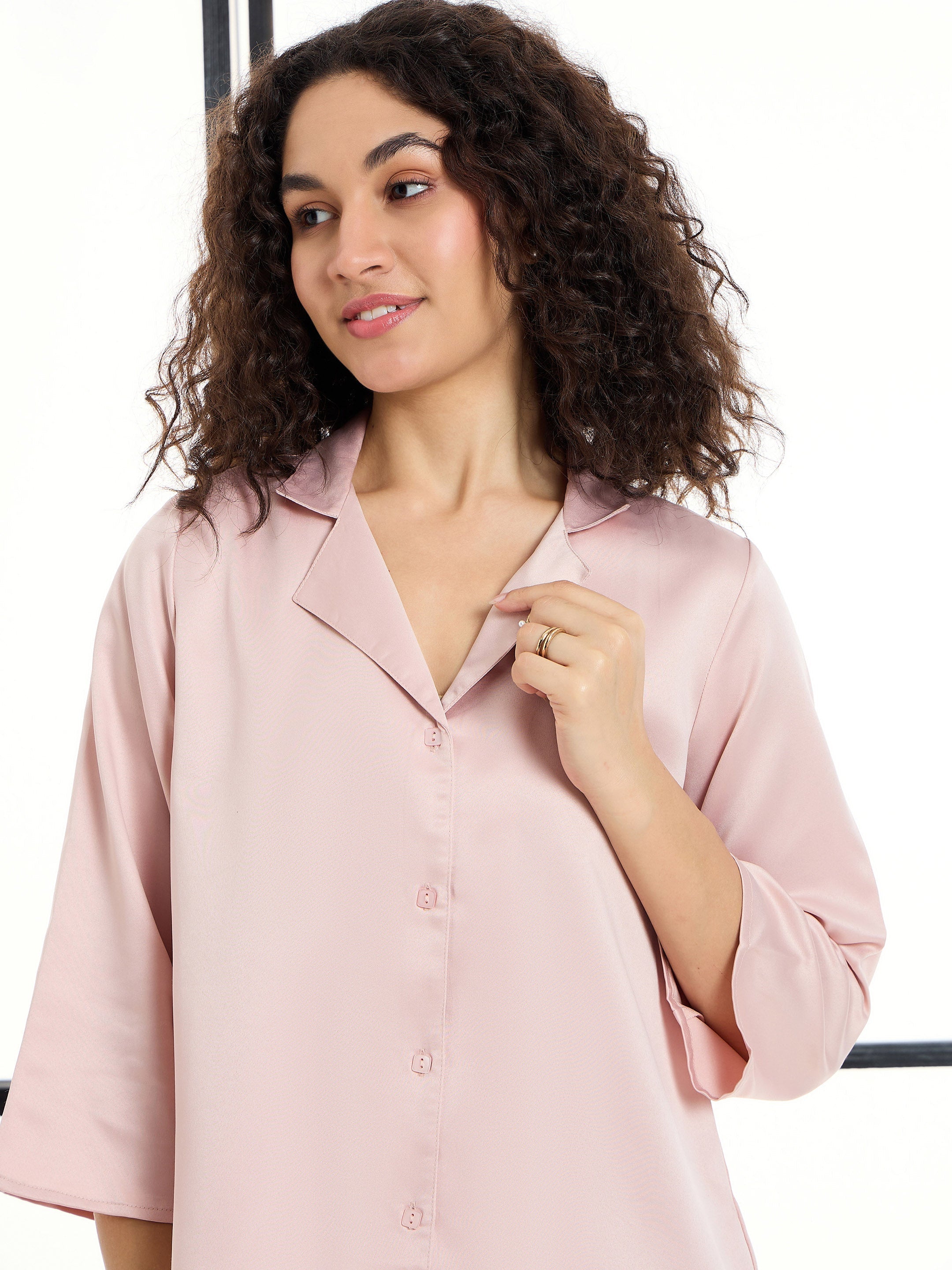 Women's Pink Solid Night Suit - Sassafras