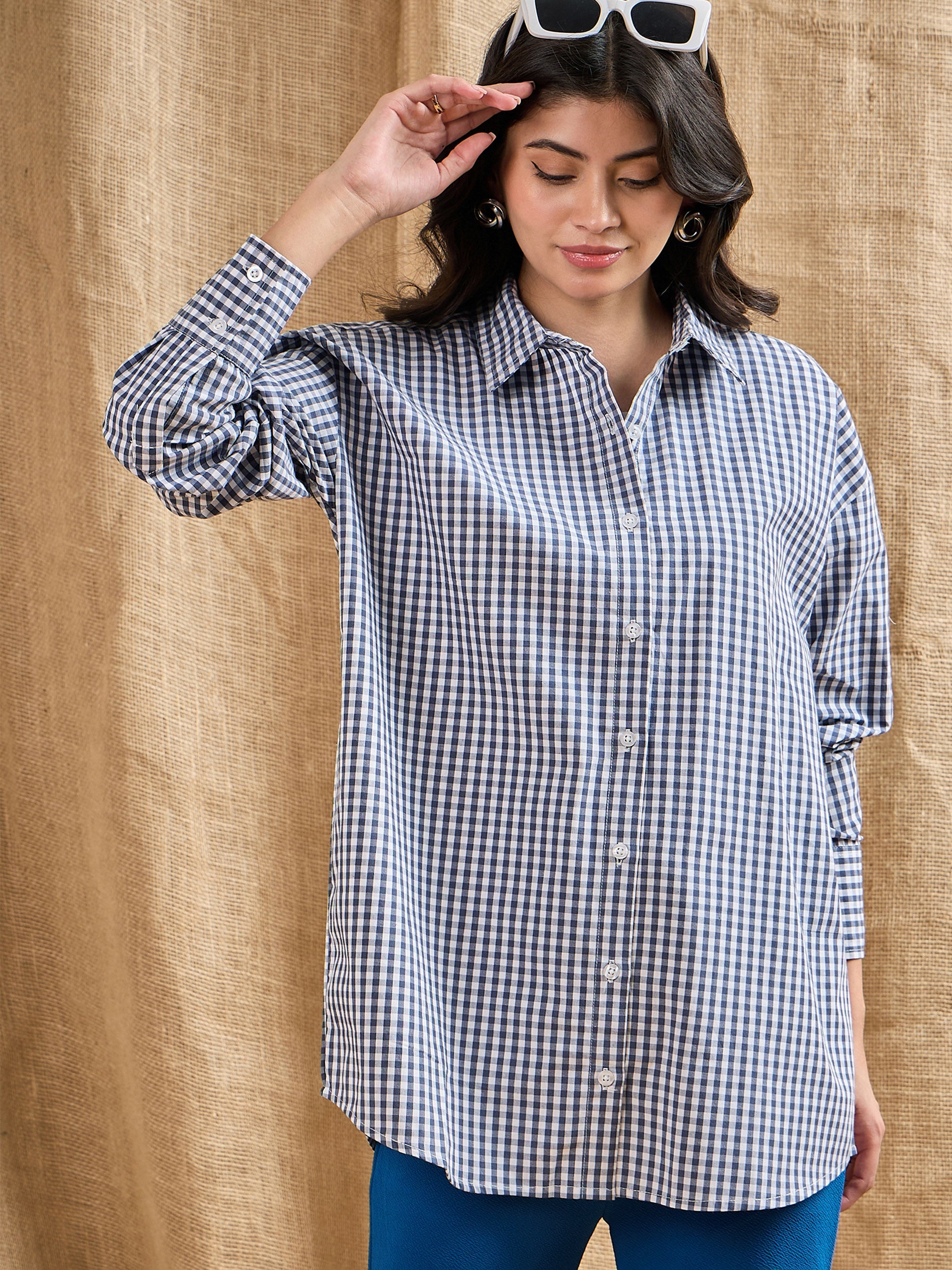 Women's Navy Blue Over Size Shirt - Sassafras