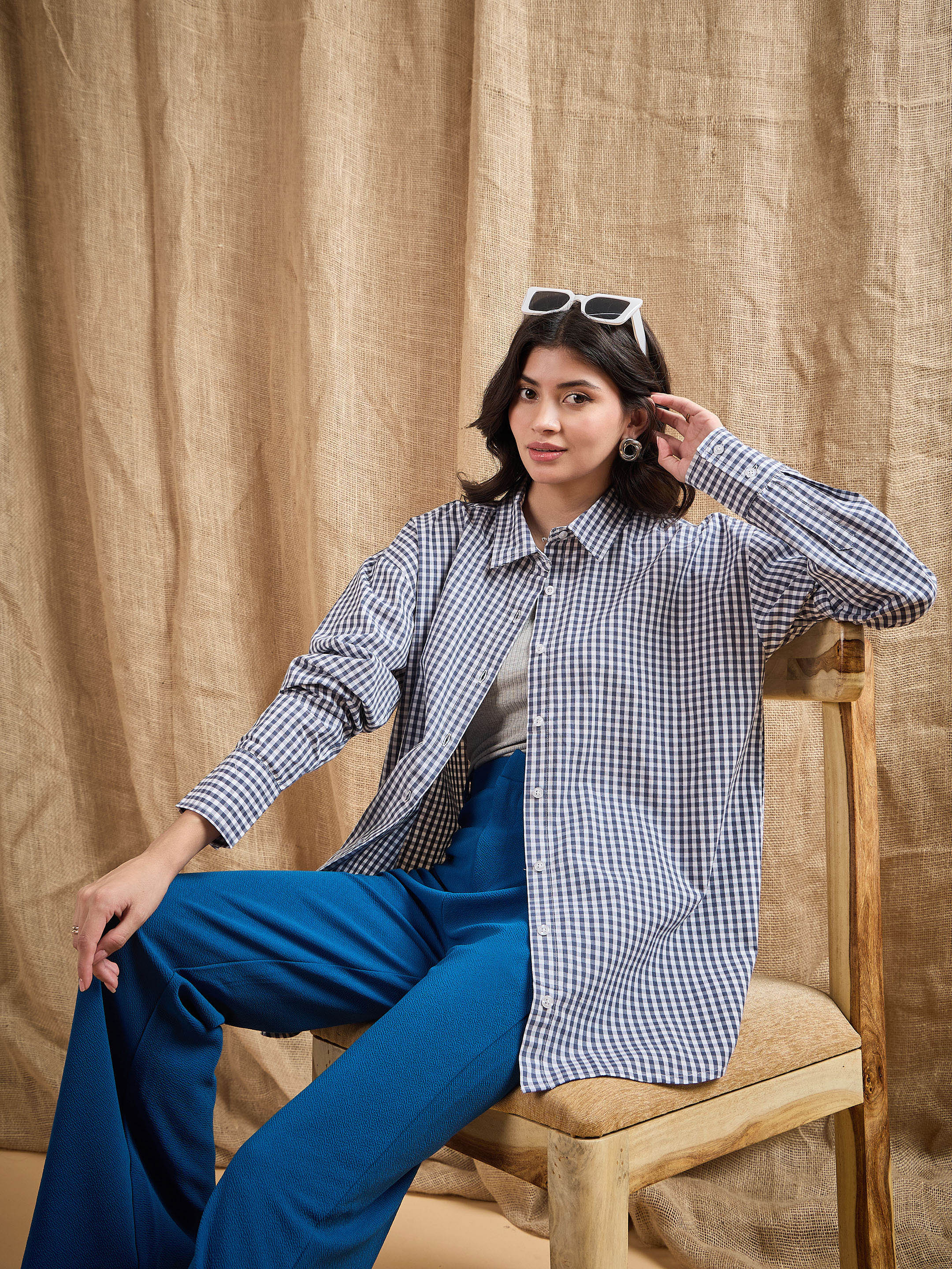 Women's Navy Blue Over Size Shirt - Sassafras