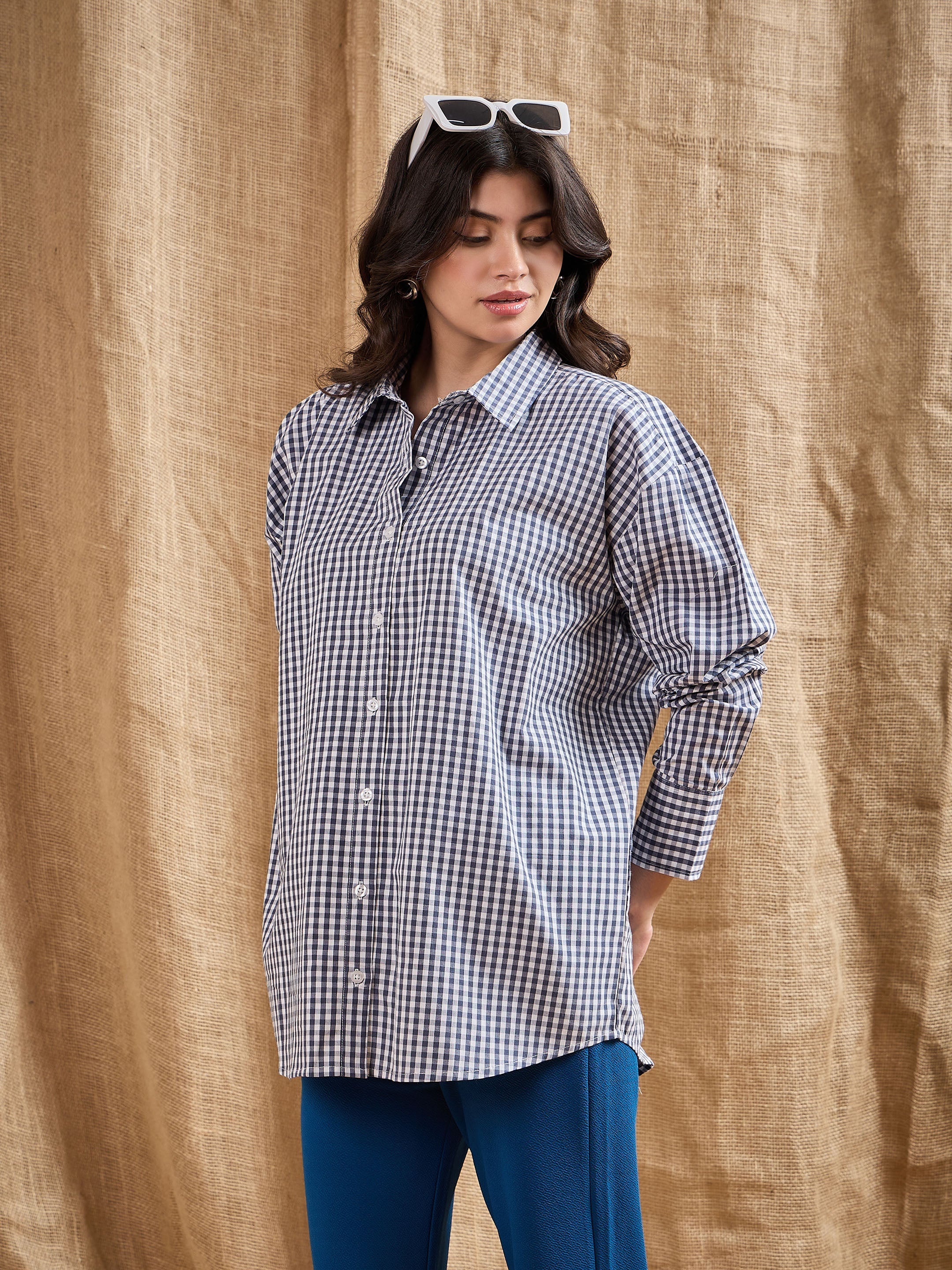 Women's Navy Blue Over Size Shirt - Sassafras