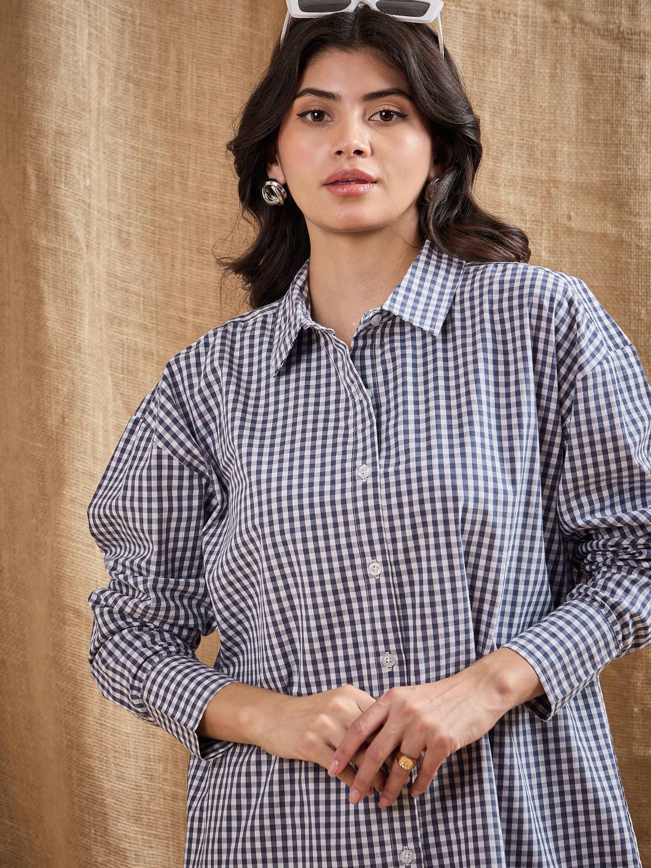 Women's Navy Blue Over Size Shirt - Sassafras