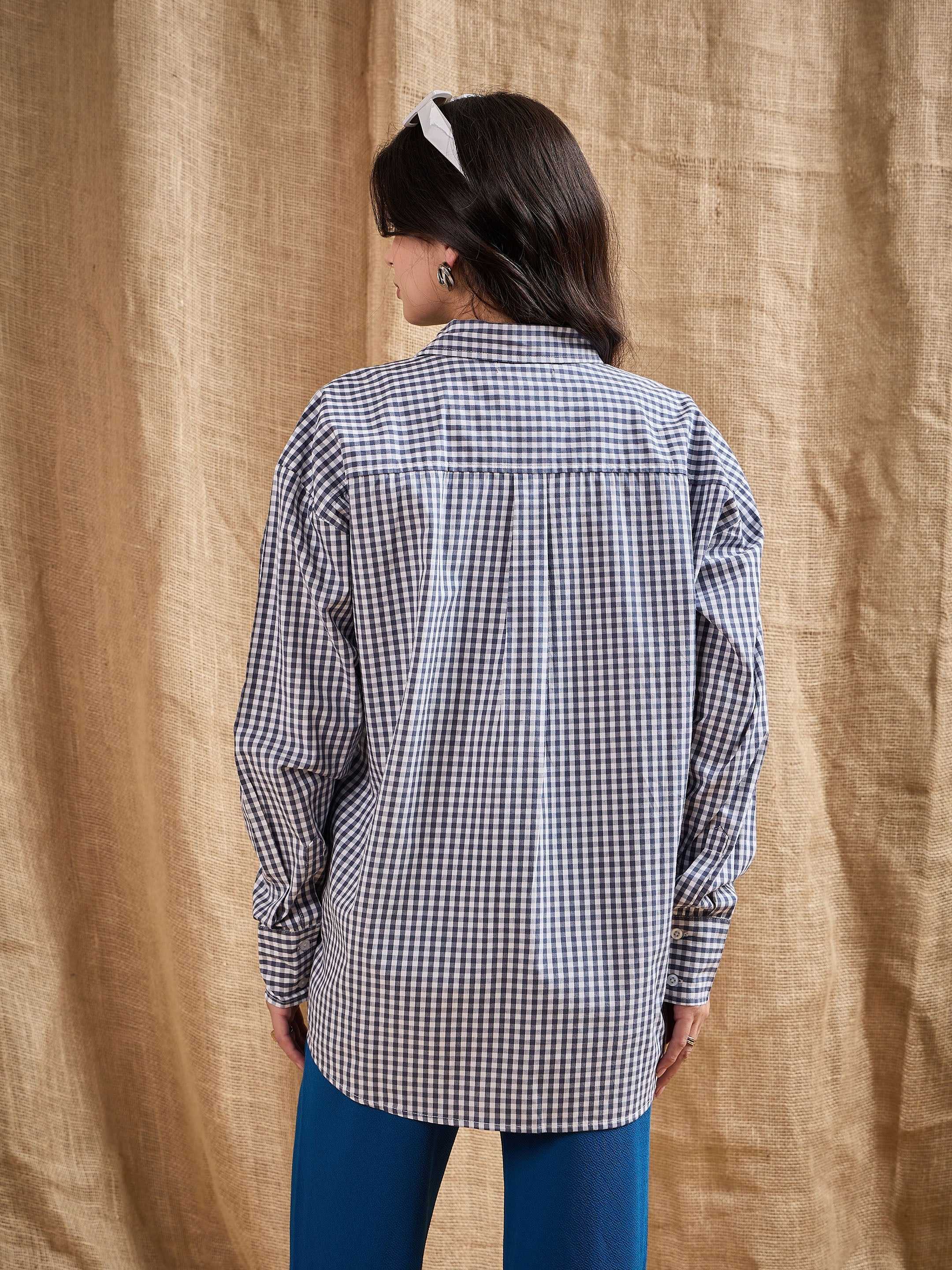 Women's Navy Blue Over Size Shirt - Sassafras