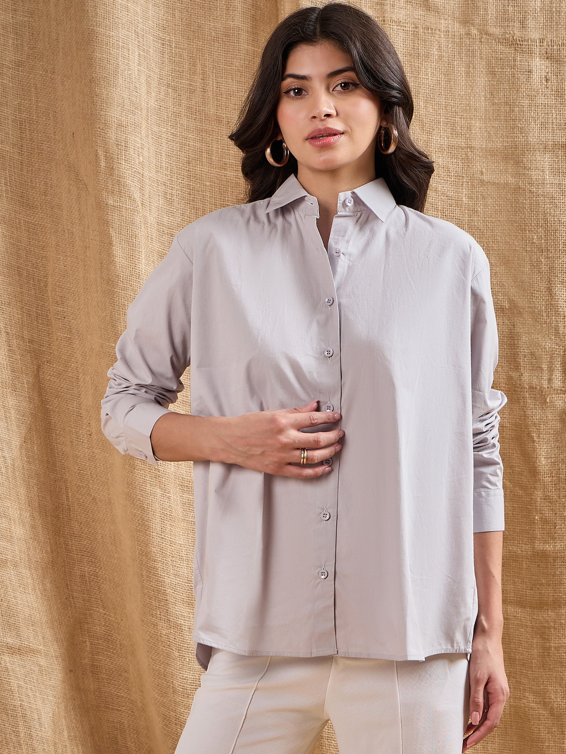 Women's Grey Solid Shirt - Sassafras