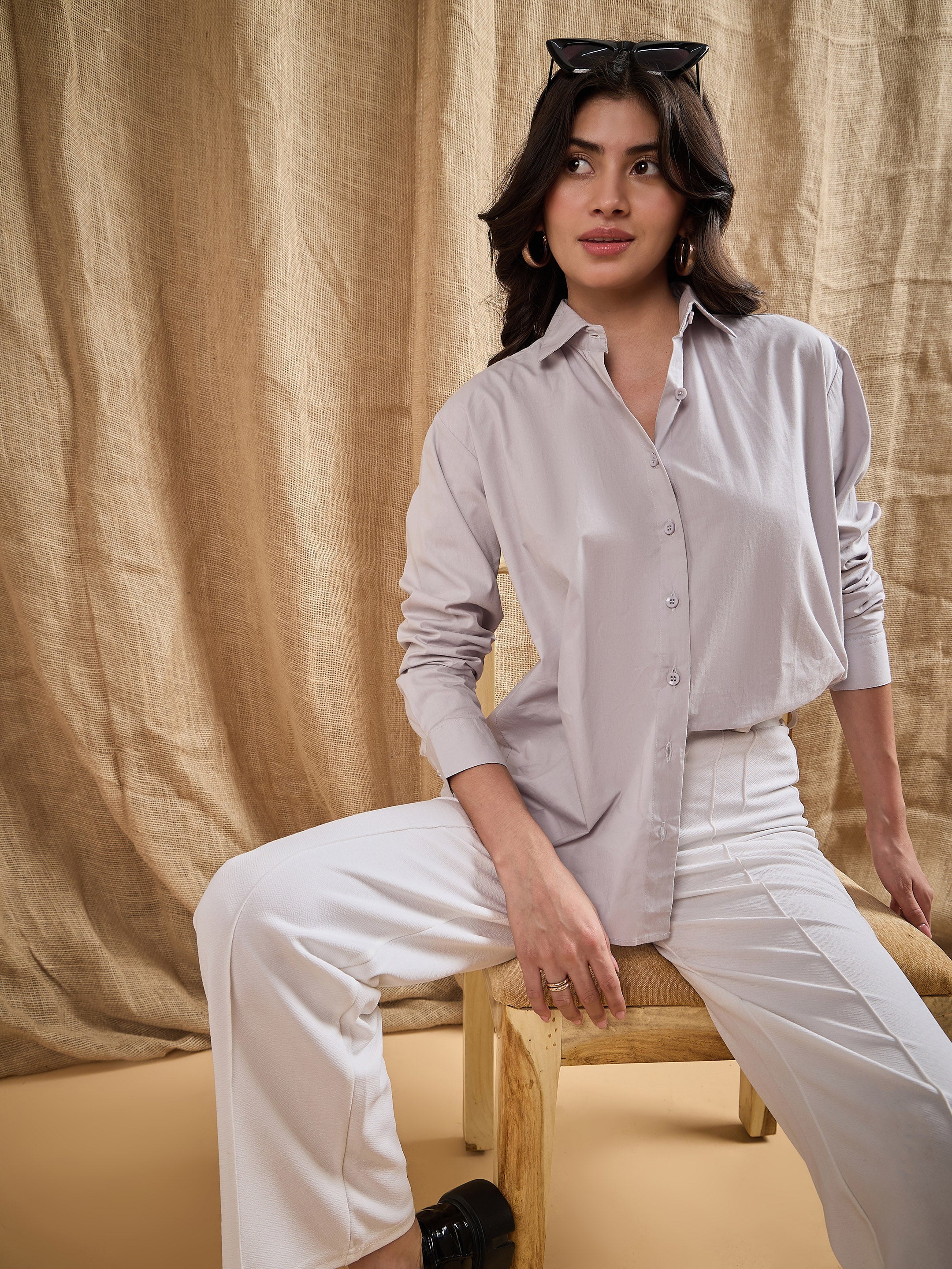 Women's Grey Solid Shirt - Sassafras