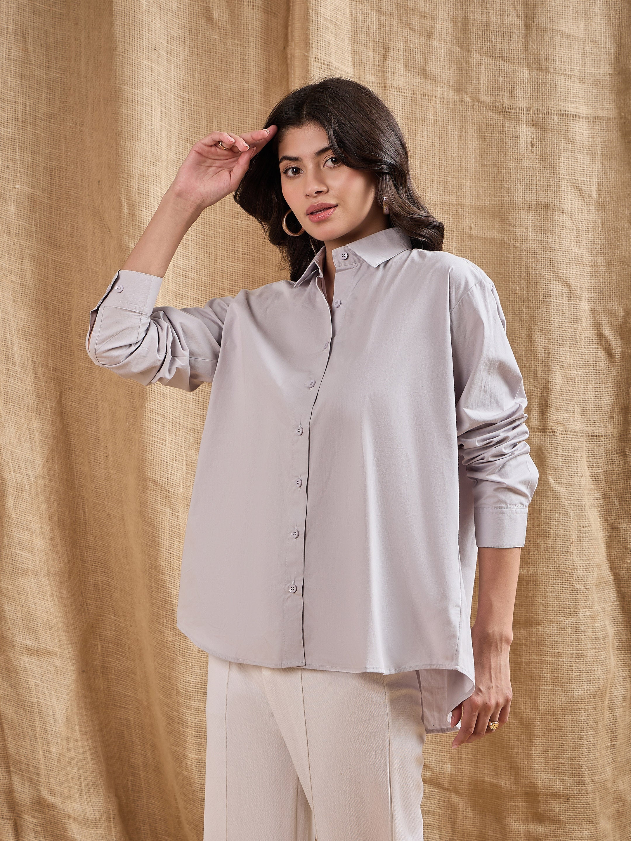 Women's Grey Solid Shirt - Sassafras