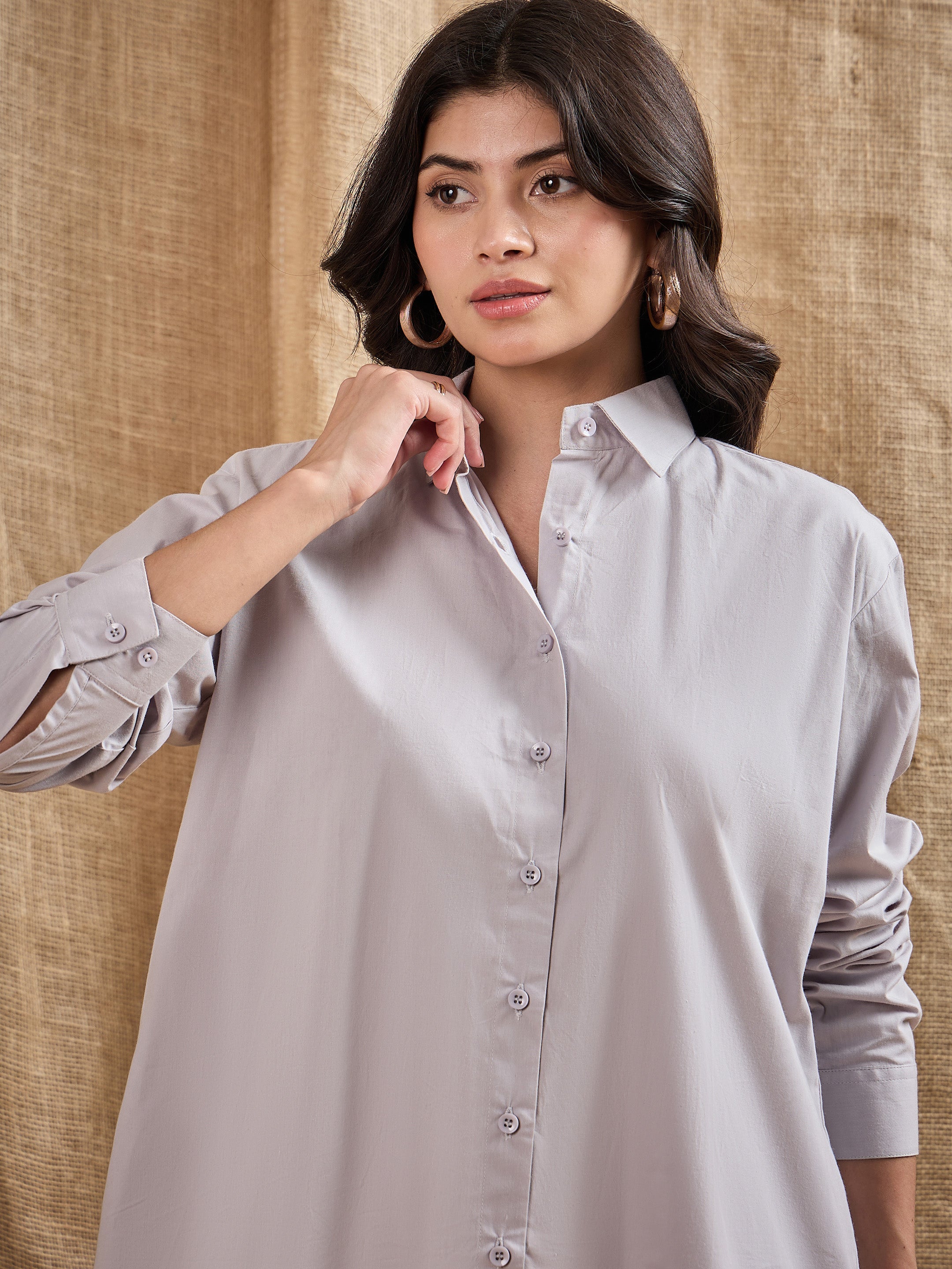 Women's Grey Solid Shirt - Sassafras