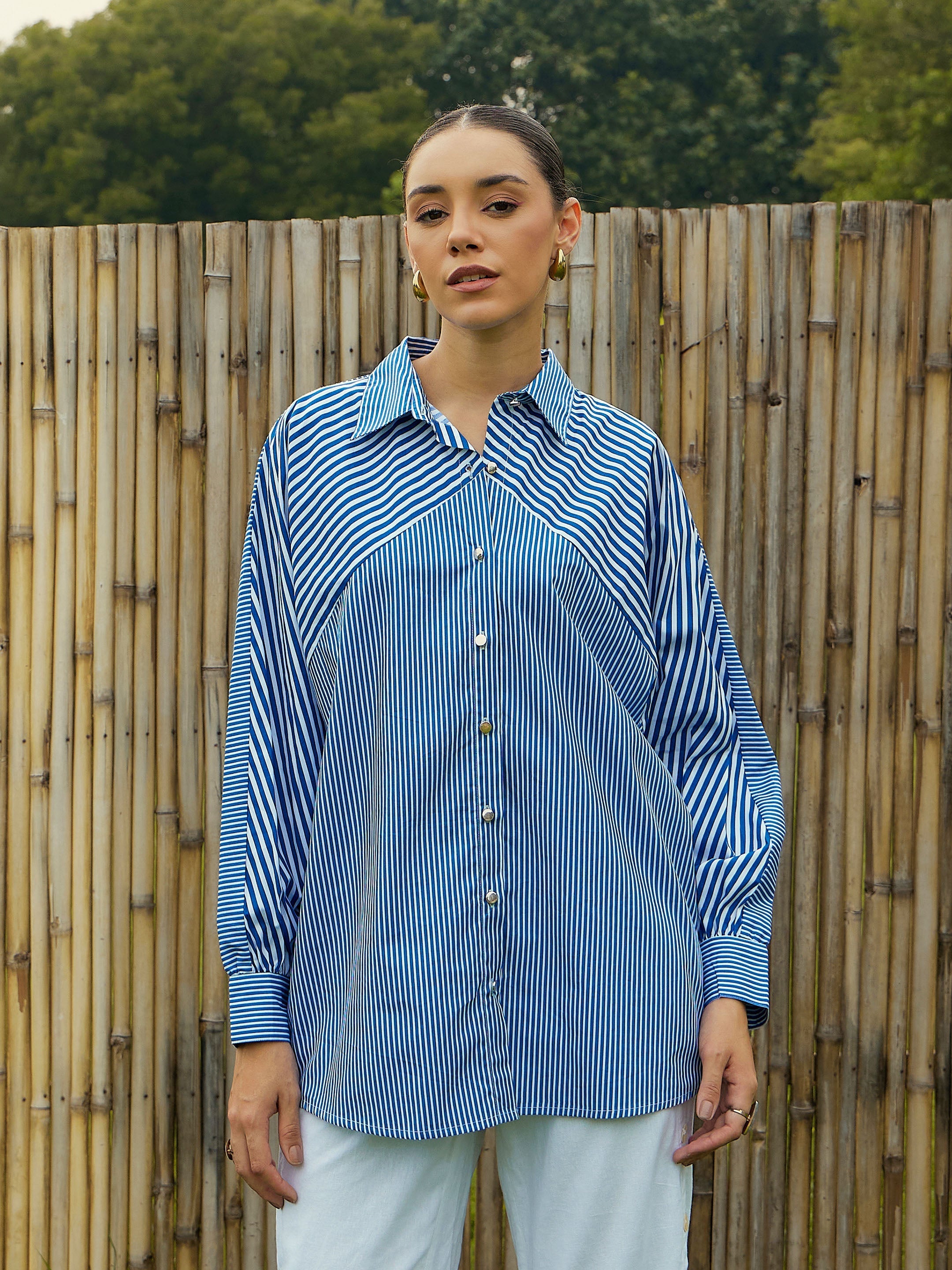 Women's Blue Over Size Shirt - Sassafras