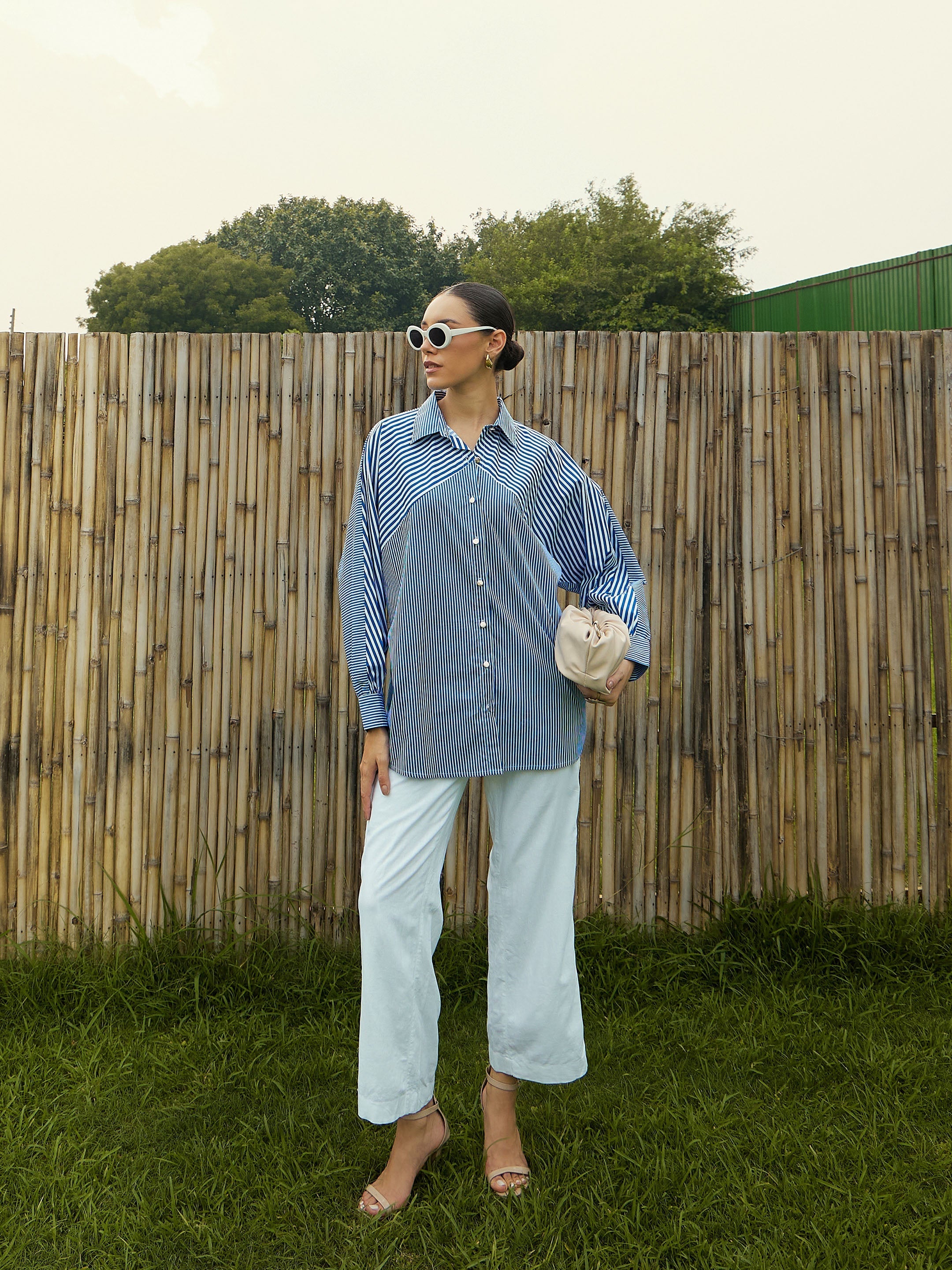 Women's Blue Over Size Shirt - Sassafras