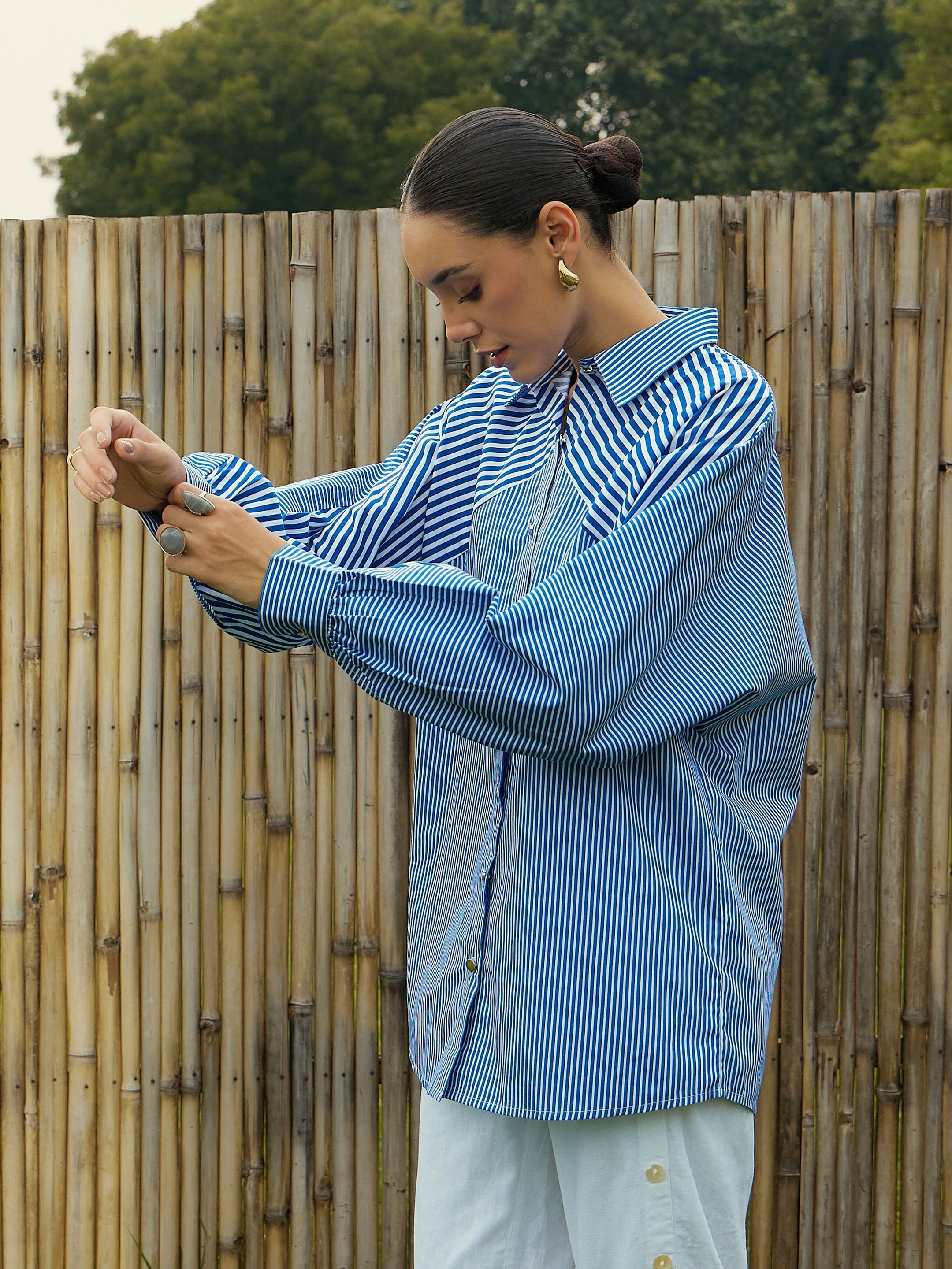 Women's Blue Over Size Shirt - Sassafras