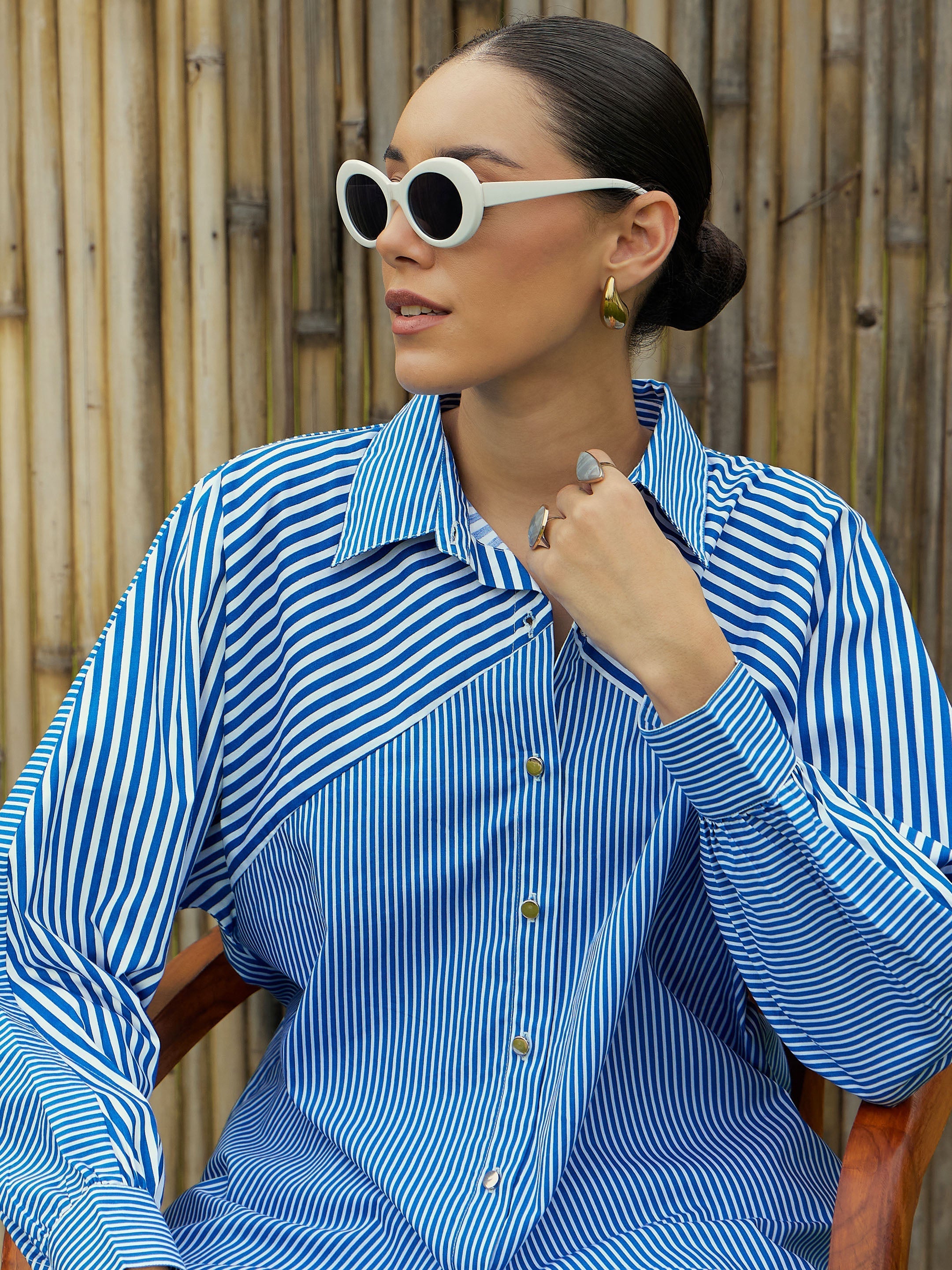 Women's Blue Over Size Shirt - Sassafras