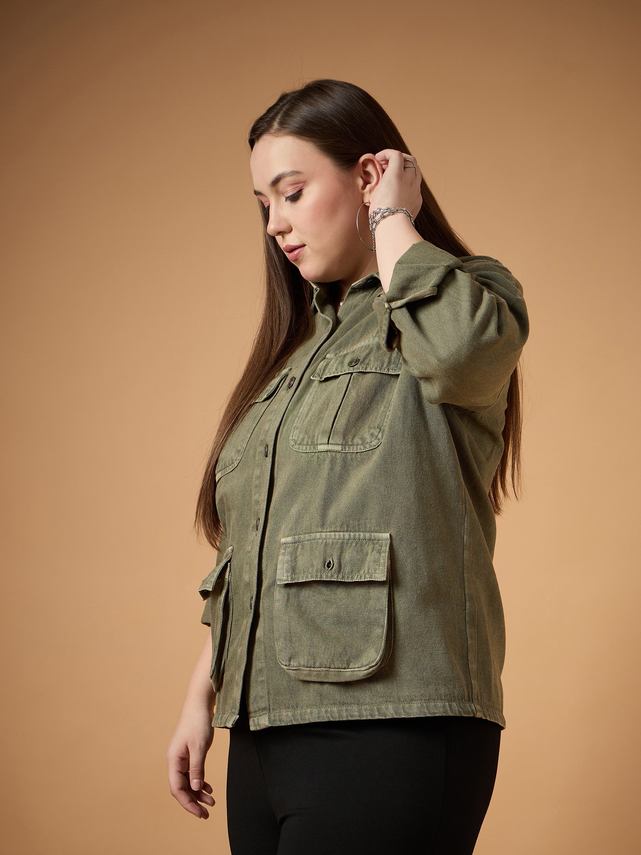 Women's Olive Denim Shacket - Sassafras